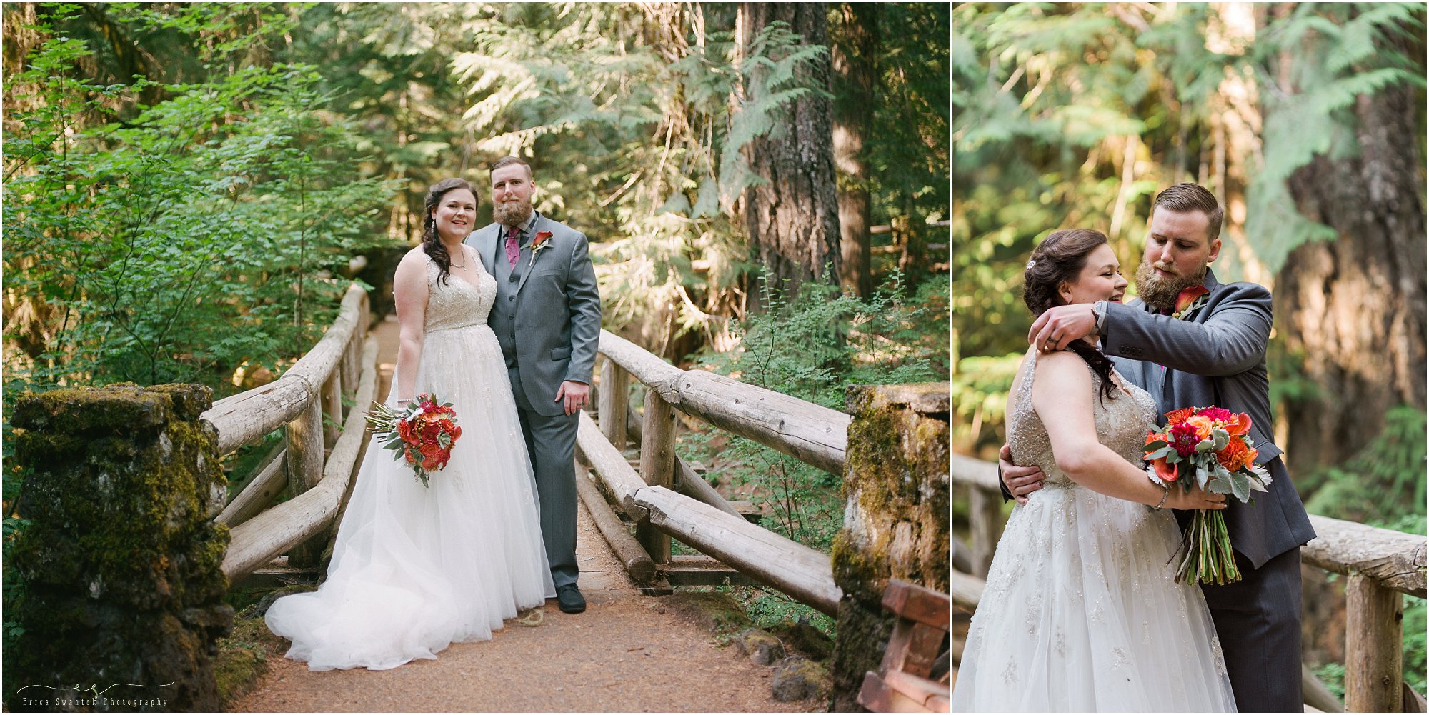 A film image and a digital image of a beautiful wedding couple at their intimate Oregon waterfall wedding. | Erica Swantek Photography