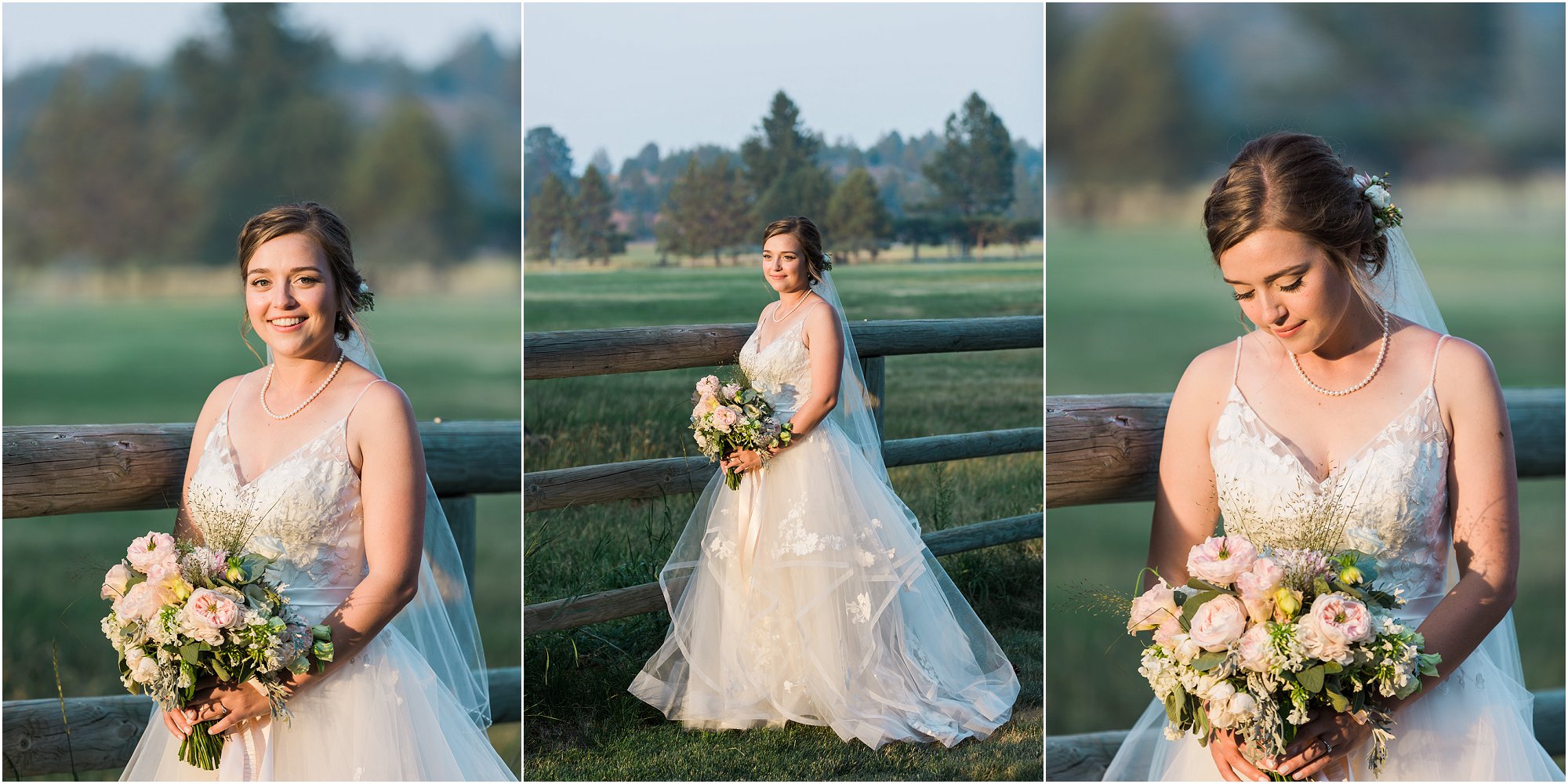 A gorgeous bride poses during golden hour at Rock Springs Ranch for some stunning bridal portraits in Bend, OR. | Erica Swantek Photography