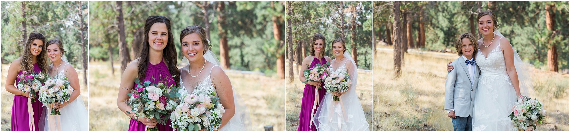 The bride has individual photos with her gorgeous bridesmaids and handsome ringbearer at this outdoor rustic ranch wedding in Bend, OR. | Erica Swantek Photography