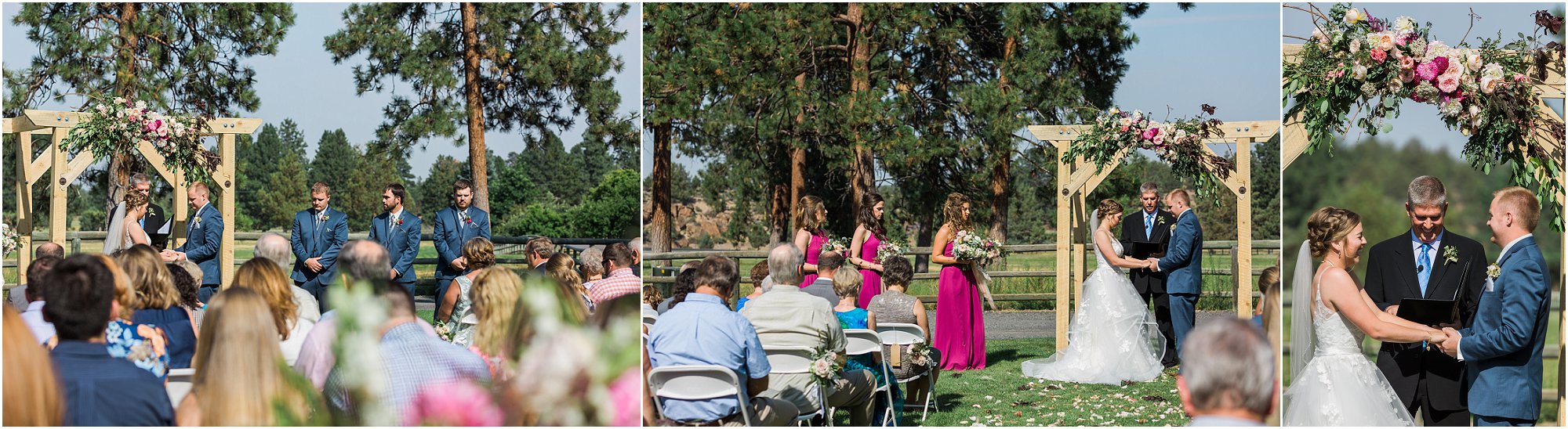 A gorgeous outdoor wedding ceremony on the lawn of the Rock Springs Ranch wedding venue in Central Oregon by Bend wedding photographer Erica Swantek Photography. 