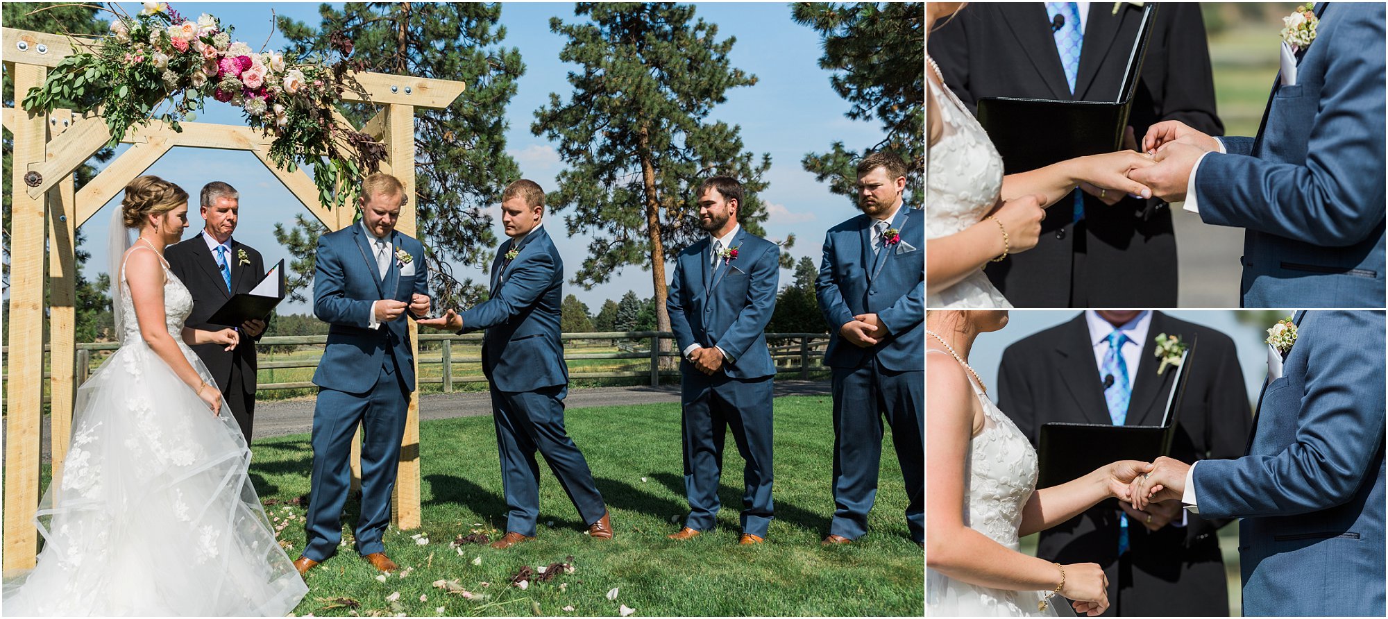 The exchanging of the rings during this rustic outdoor Rock Springs Ranch wedding in Central Oregon by Bend wedding photographer Erica Swantek Photography. 