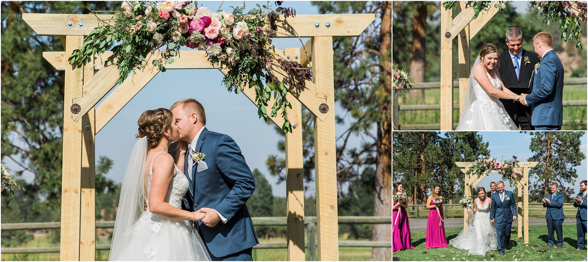 The happy couple is pronounced husband and wife during their outdoor wedding ceremony at Rock Springs Ranch in Bend, OR. | Erica Swantek Photography