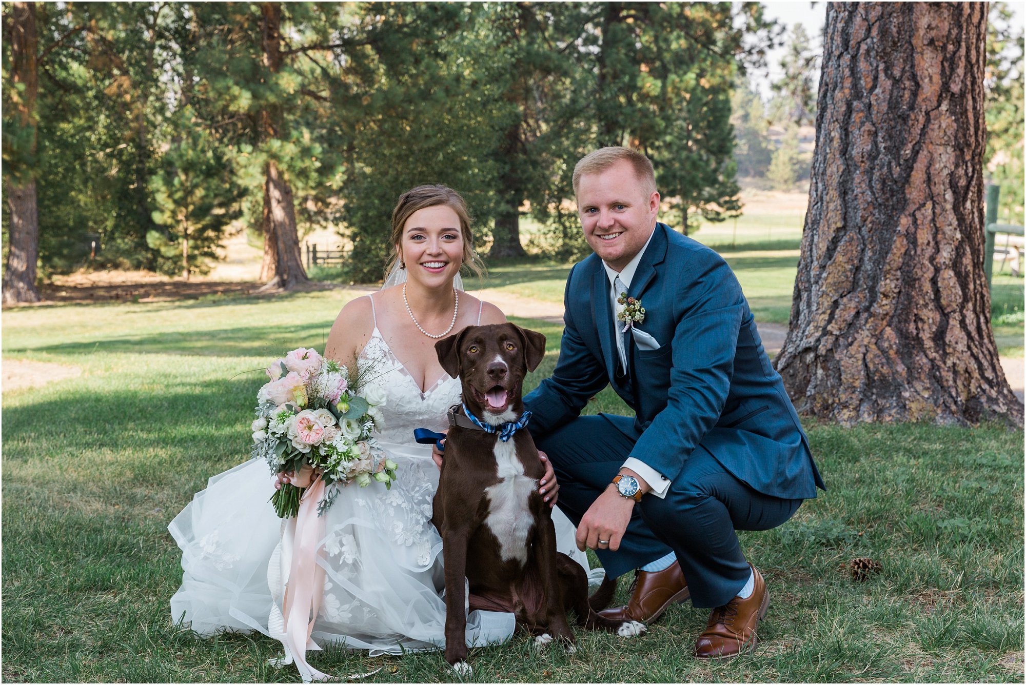 The ringbearer was the couple's dog, so a formal portrait with him was necessary at their outdoor Oregon wedding. | Erica Swantek Photography