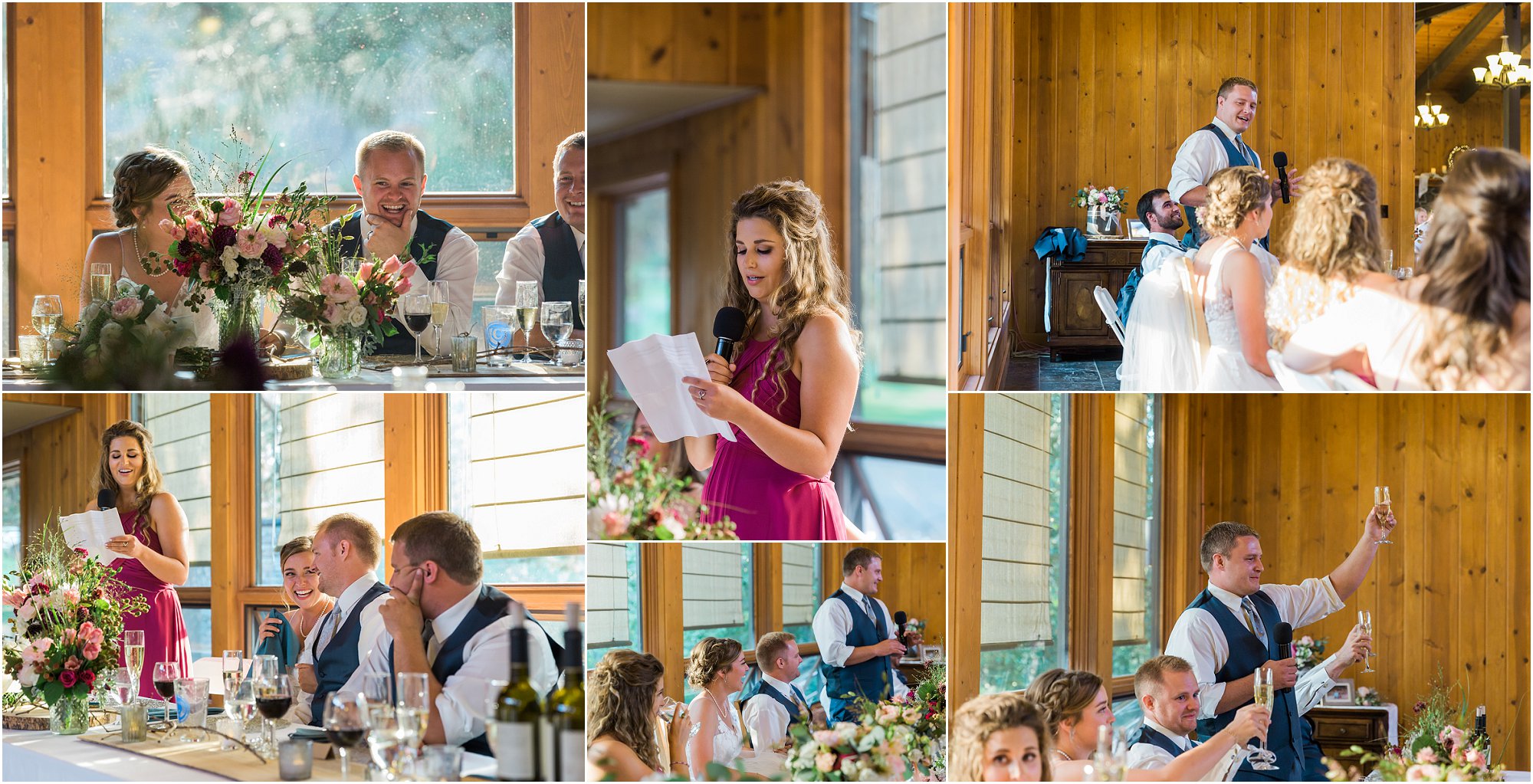 The maid of honor and best man give moving speeches during the reception at Rock Springs Ranch in Tumalo, OR. Photographed by Bend wedding photographer Erica Swantek Photography.