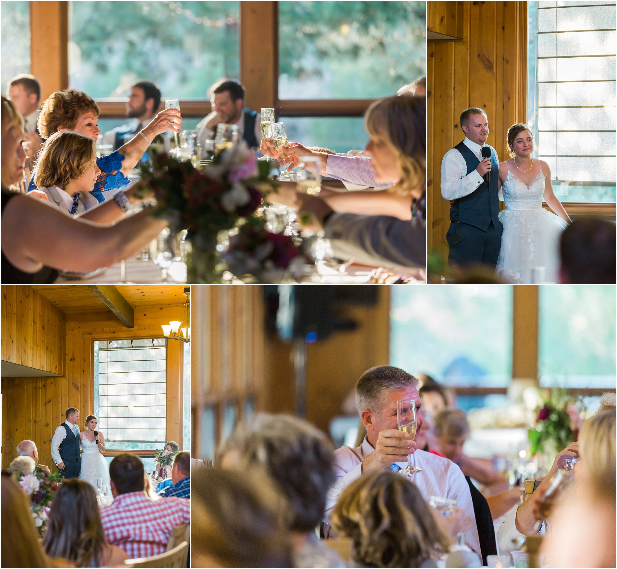 Guests toast each other during the speeches at this rustic Rock Springs Ranch Wedding in Bend, OR. | Erica Swantek Photography
