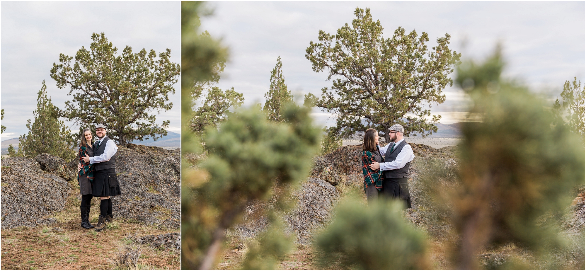 The desert junipers are such a beautiful part of an Oregon desert engagement session near Bend. | Erica Swantek Photography