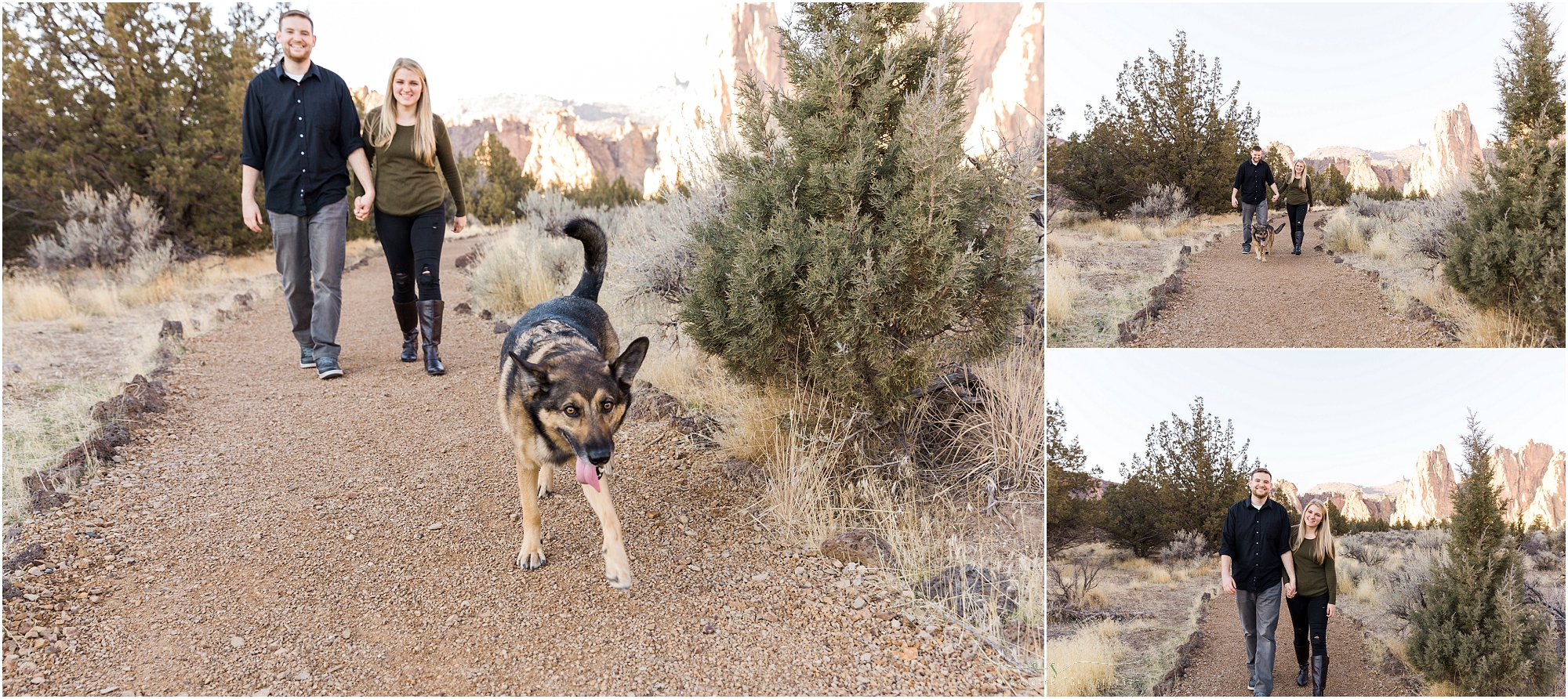 Dog in the engagement photos at Smith Rock State Park in Oregon. | Erica Swantek Photography