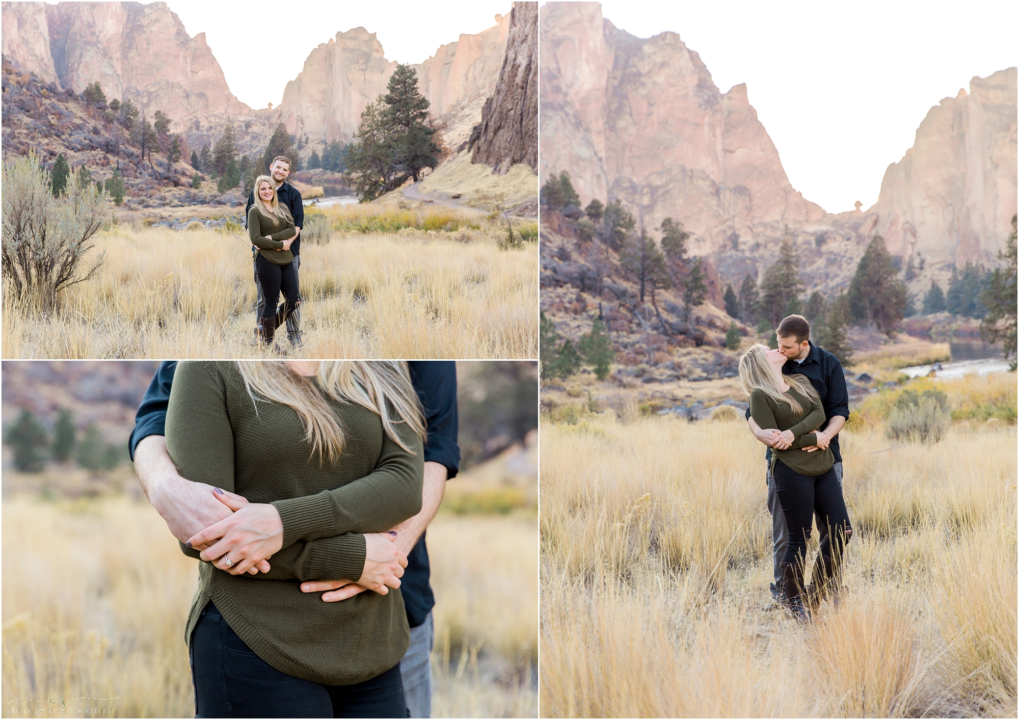 A couple's hands show their love for each other during this engagement session at Smith Rock State Park in Central Oregon. | Photograph by Bend Wedding Photographer Erica Swantek Photography.