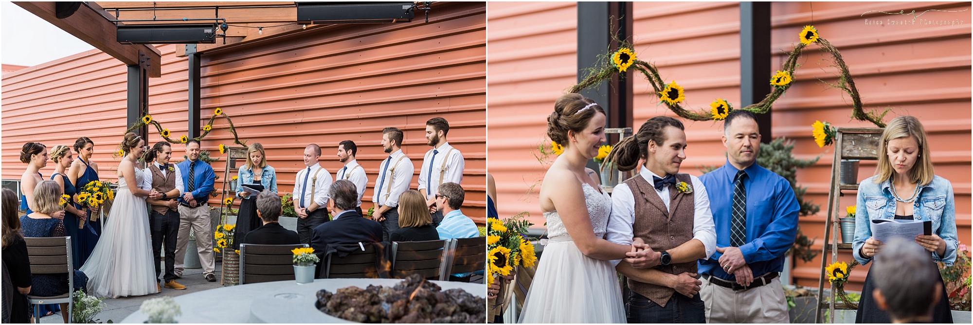 A family member reads a poem to the bride and groom during their Worthy Brewing Wedding in Bend Oregon. | Erica Swantek Photography