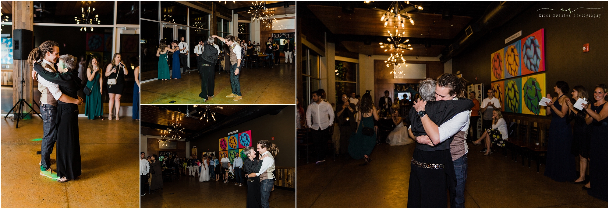 A groom dances with his mother at his Worthy Brewing Wedding in Bend, OR. | Erica Swantek Photography
