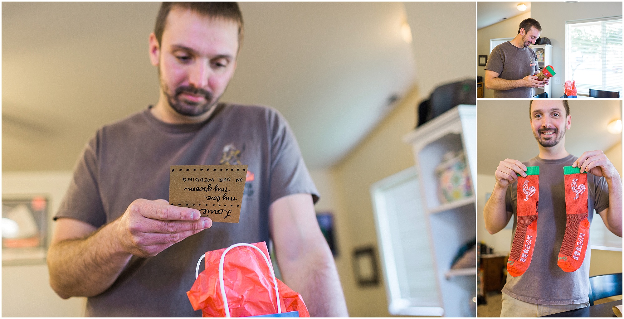 A groom receives a gift from his bride to be on their wedding day in Bend, OR. | Erica Swantek Photography