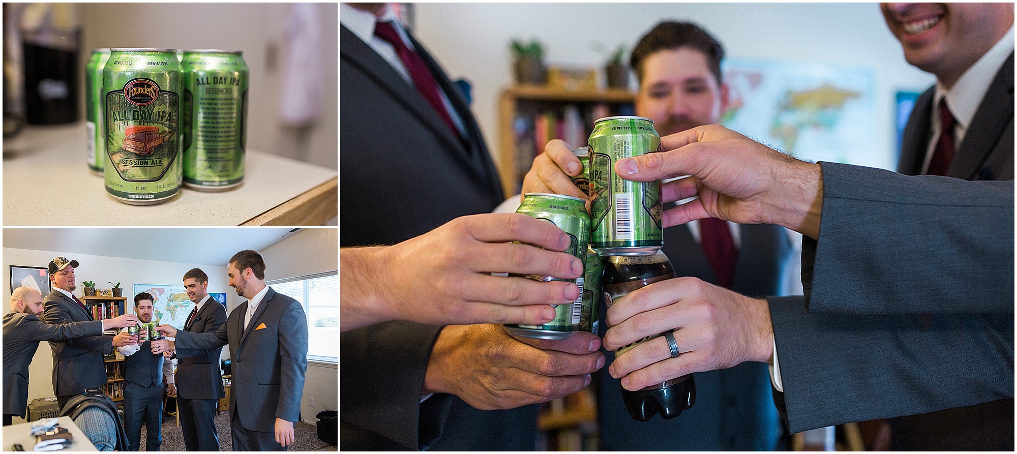 The groom and his guys celebrate the wedding day with a few craft beers before the ceremony begins at this Hollinshead Barn Fall Wedding in Bend, Oregon. | Erica Swantek Photography