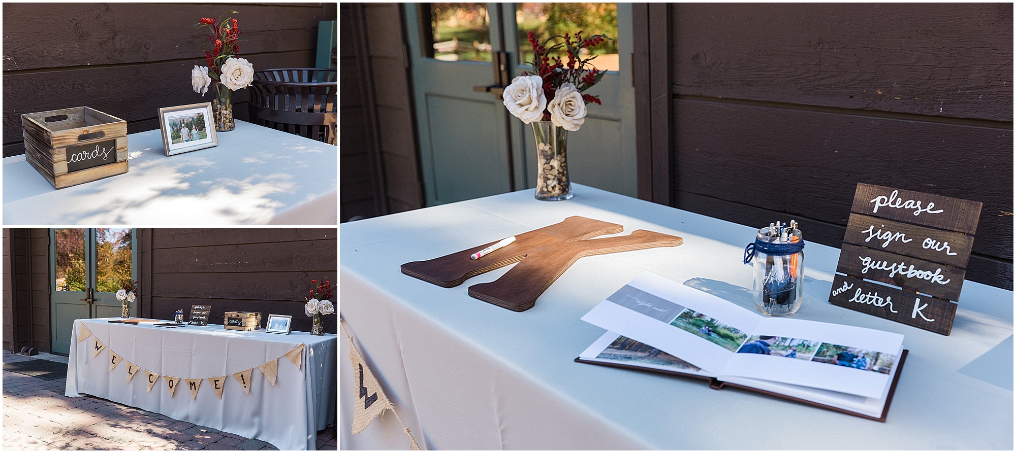 The guest book waits to be signed at a beautiful outdoor wedding at Hollinshead Barn in Bend, OR. | Erica Swantek Photography