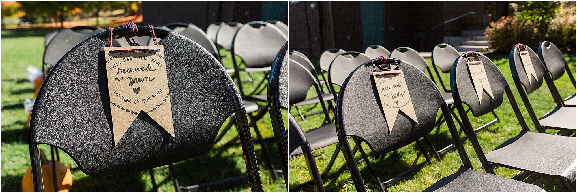 The bride created reserved seating out of rustic paper at her outdoor wedding in Bend, OR. | Erica Swantek Photography