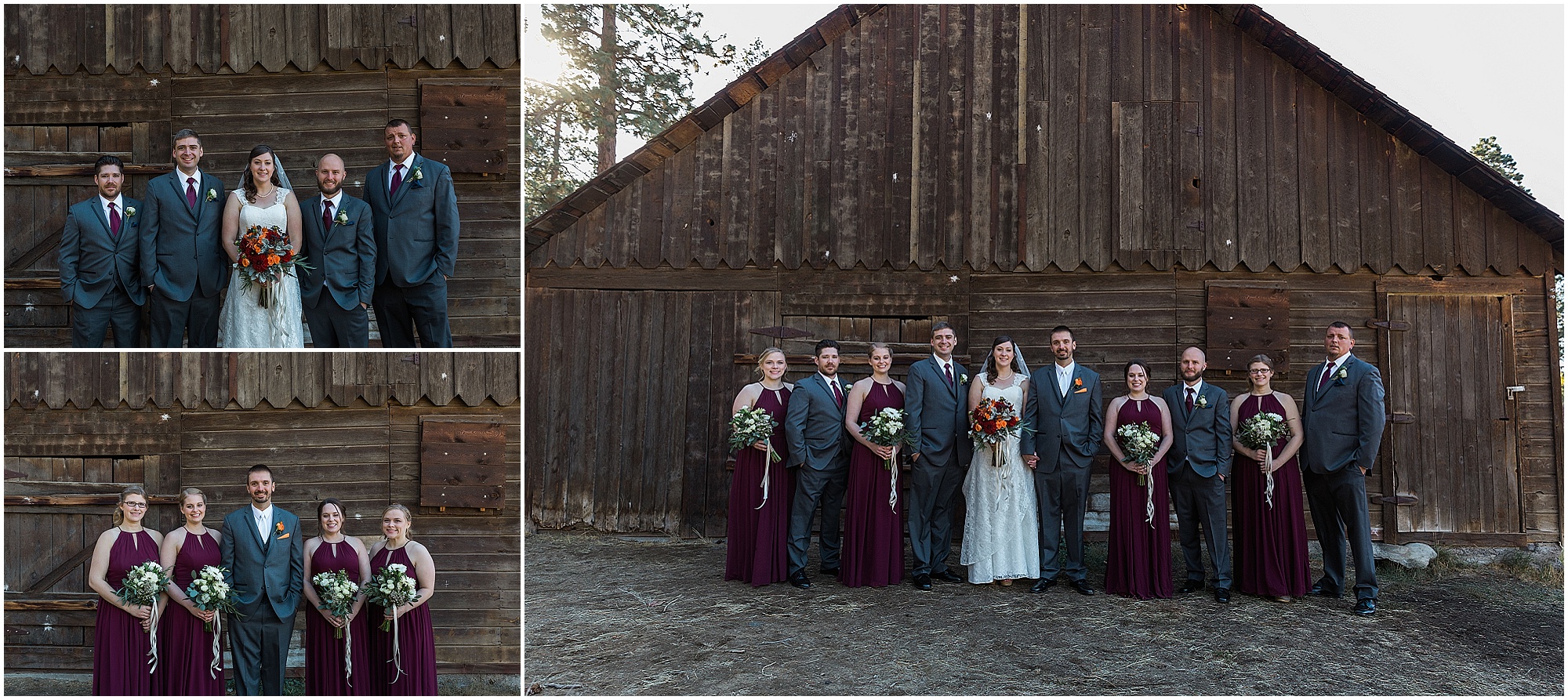 Wedding party portraits at the rustic barn in Hollinshead Park in Bend, OR. | Erica Swantek Photography