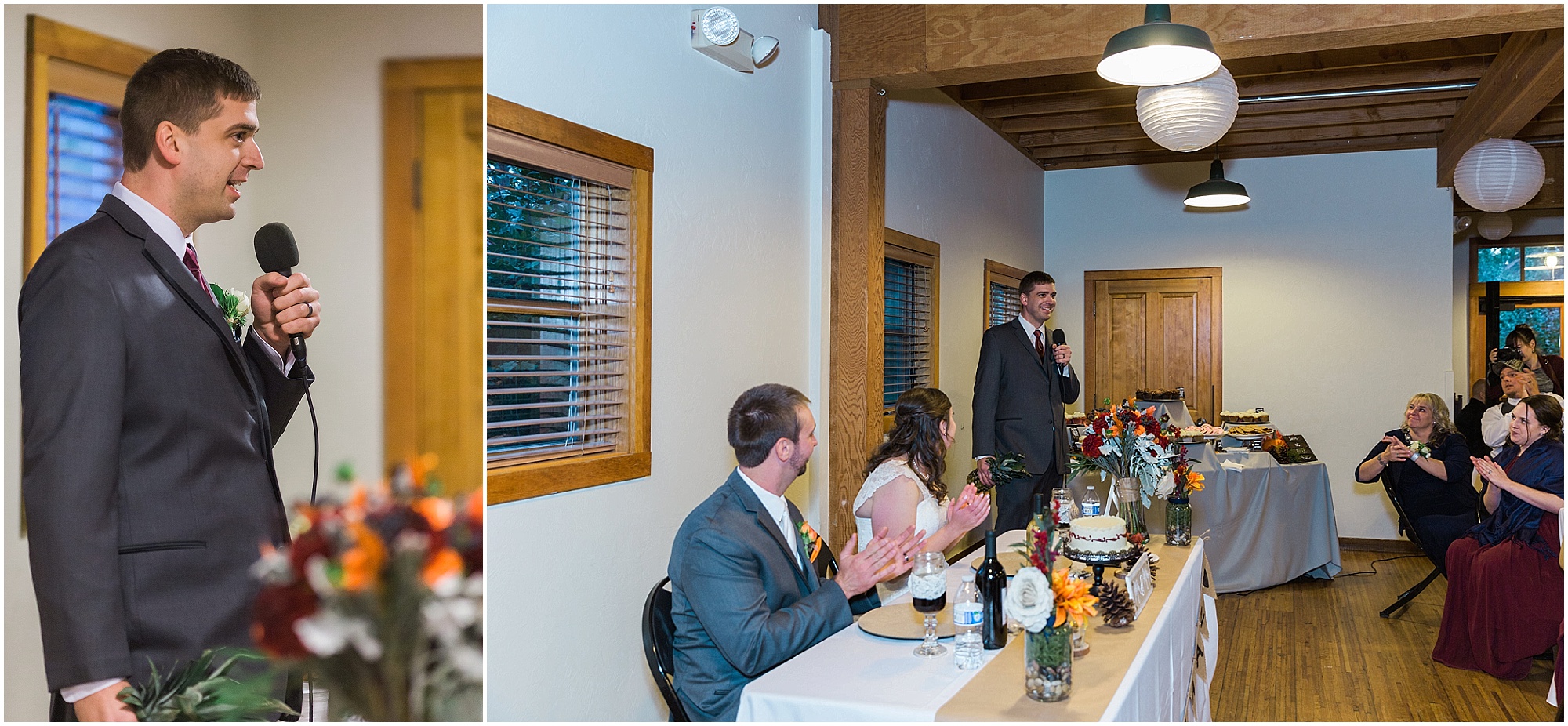 Wedding toasts to the bride & groom at this Hollinshead Barn fall wedding in Bend, Oregon. | Erica Swantek Photography