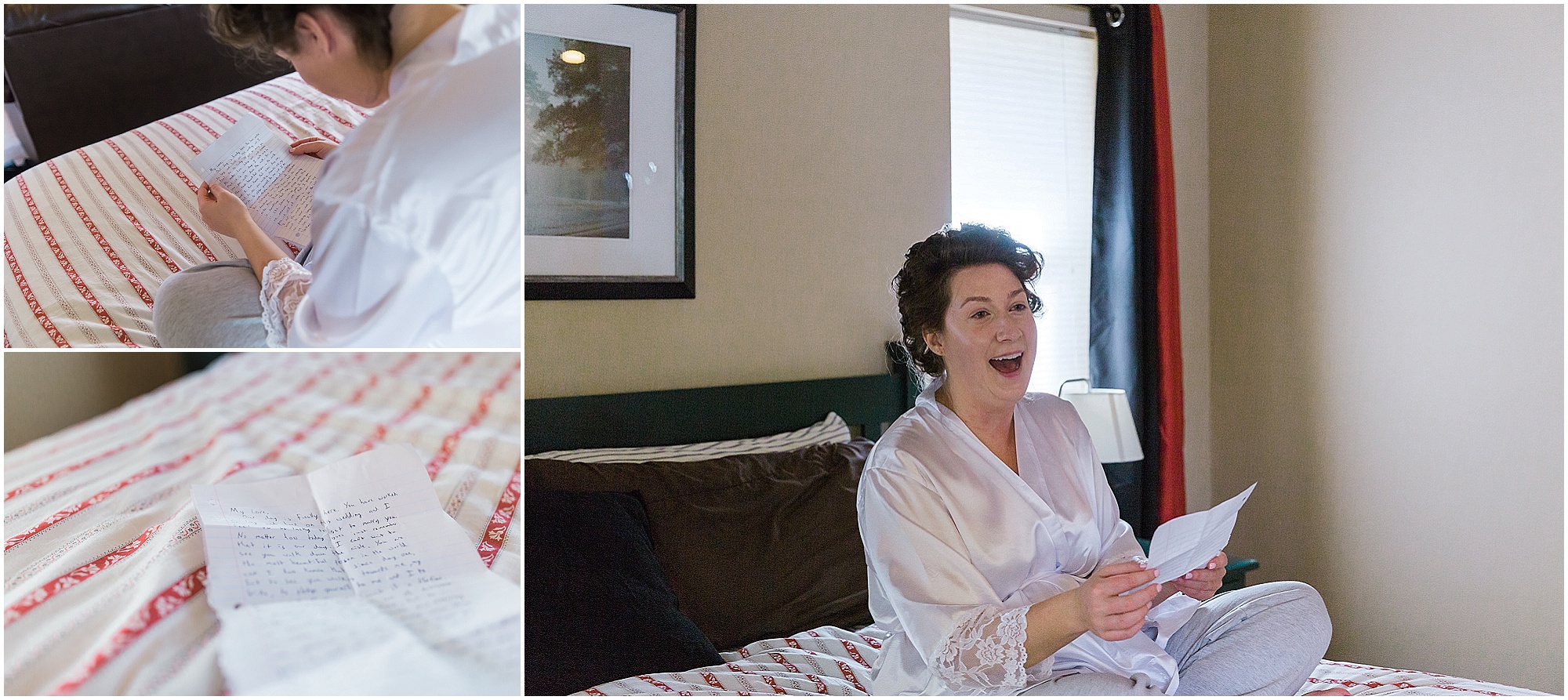 A bride reads a sweet letter from her groom before her wedding in Bend, Oregon. | Erica Swantek Photography