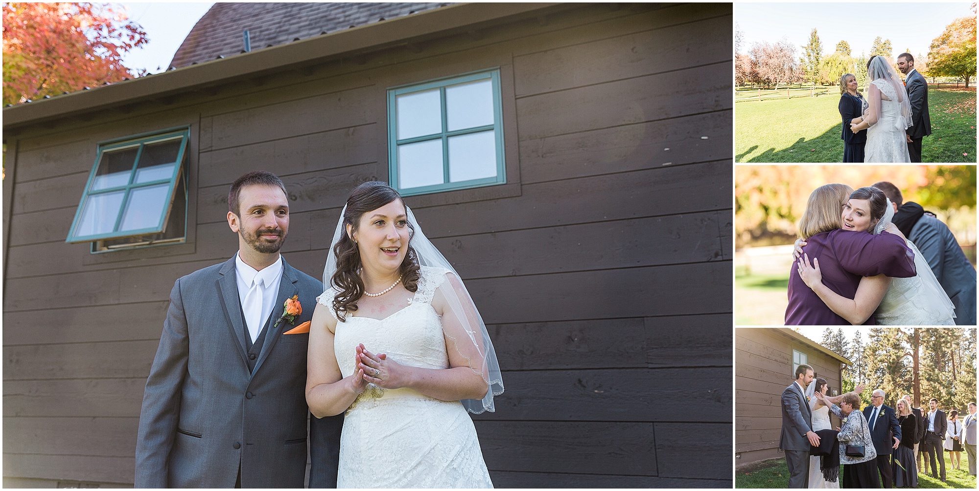 The couple has a traditional receiving line after their ceremony at Hollinshead Barn in Bend, OR. | Erica Swantek Photography