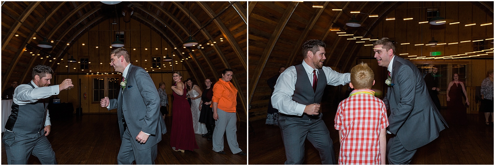 The dance party begins upstairs in the gorgeous hardwood interior of this Hollinshead Barn fall wedding in Bend, OR. | Erica Swantek Photography