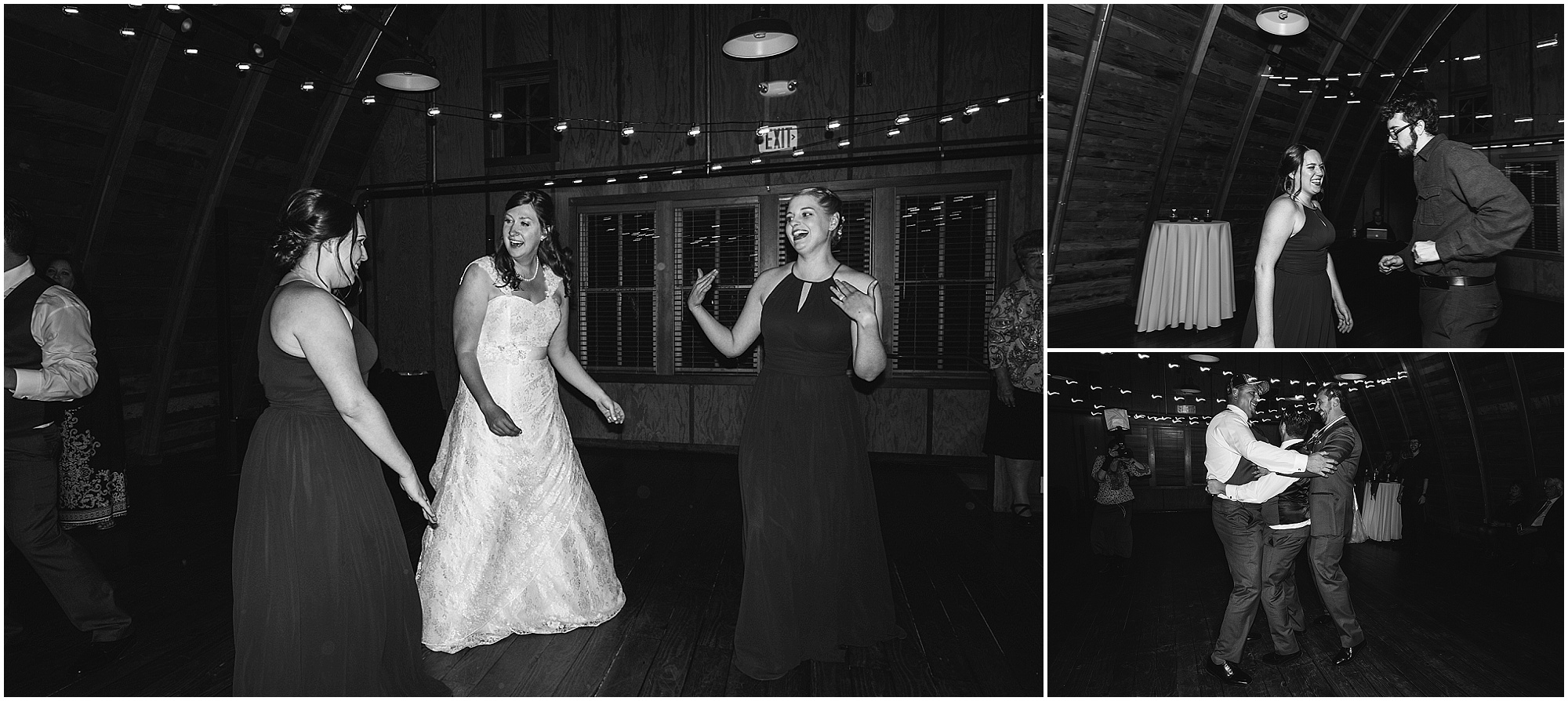 The dance party begins upstairs in the gorgeous hardwood interior of this Hollinshead Barn fall wedding in Bend, OR. | Erica Swantek Photography