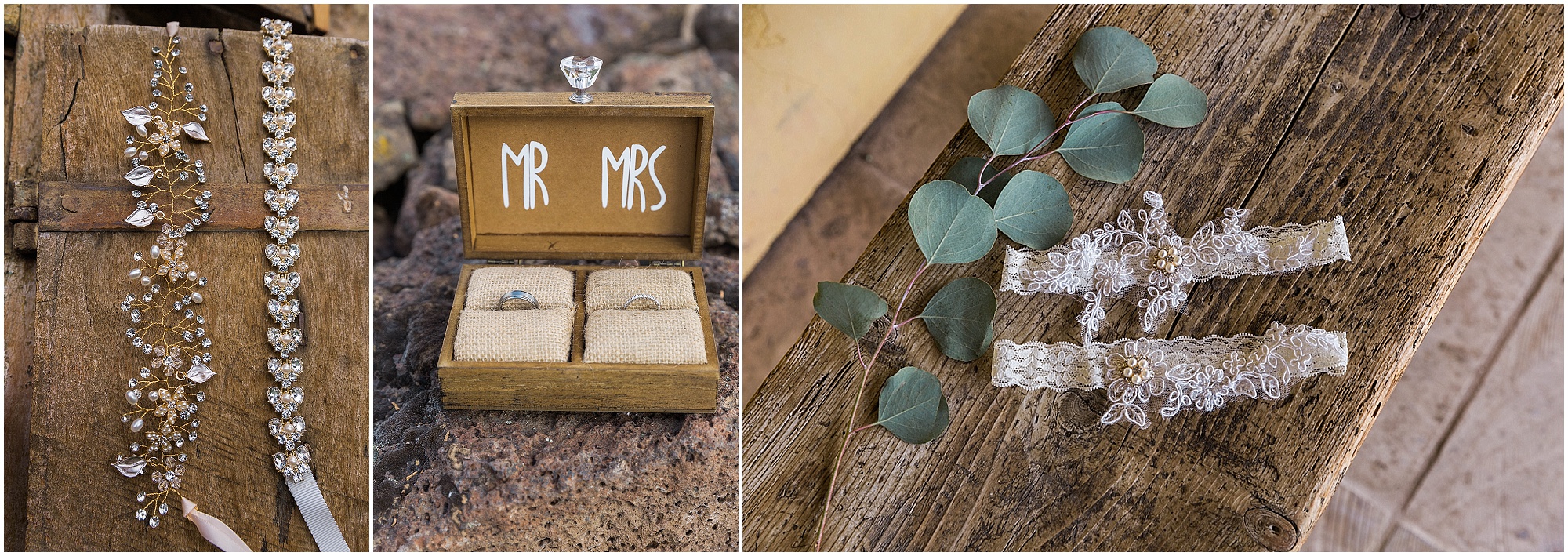 Wedding details, such as your rings, garters, and jewelry are all important parts to your wedding story. Photographed by Bend Oregon wedding photographer Erica Swantek Photography
