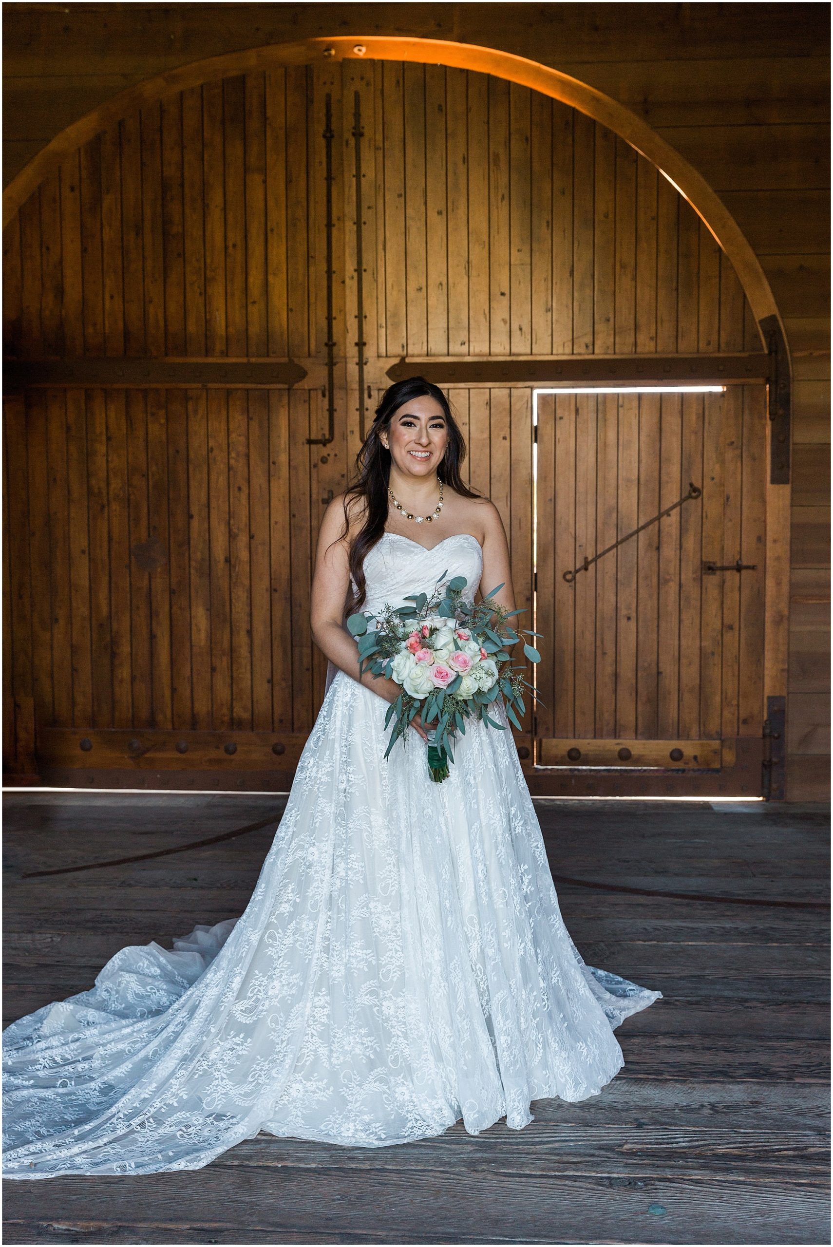 A gorgeous bridal portrait inside the Tuscan Stables venue at the Ranch at the Canyons fall wedding in Terrebonne, OR. | Erica Swantek Photography