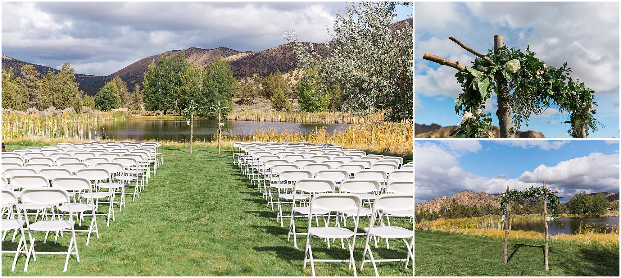 Smith Rock views from the outdoor ceremony location at the Tuscan Stables wedding venue at Ranch at the Canyons in Central Oregon. | Erica Swantek Photography