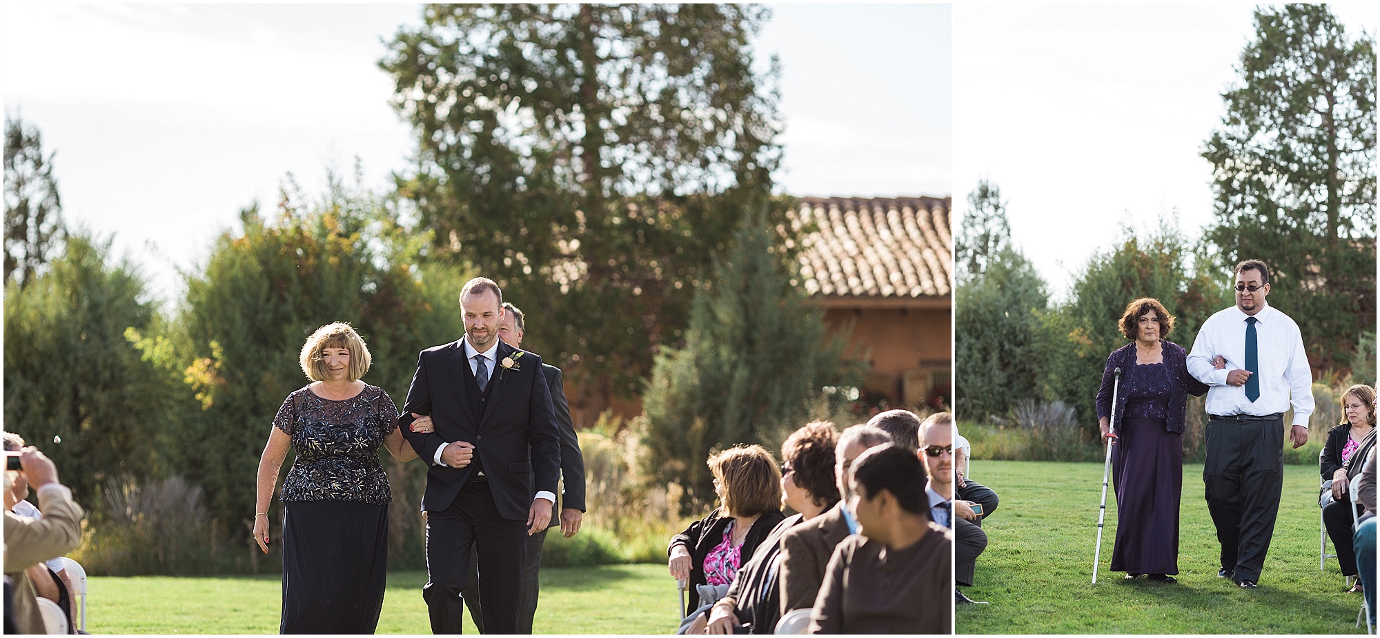 The mothers' of the groom & bride walk down the aisle at this beautiful Ranch at the Canyons fall wedding near Bend, OR. | Erica Swantek Photography