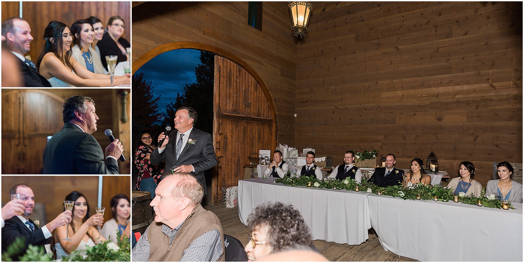The father of the groom gives a heartfelt toast at his son's Tuscan Stables Ranch at the Canyons fall wedding near Bend, OR. | Erica Swantek-Photography