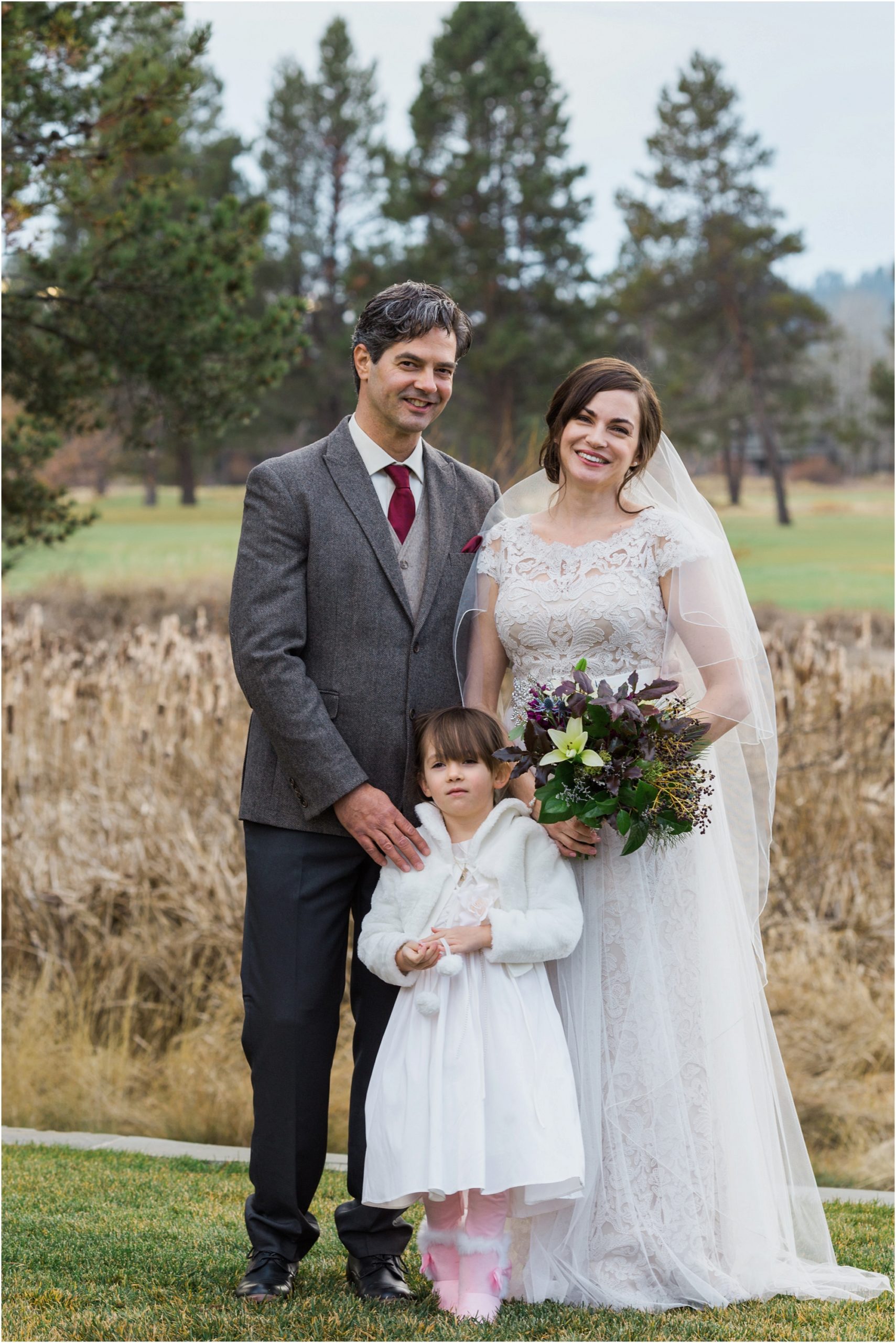A winter Sunriver Resort Wedding family portrait on the Mt. Bachelor Lawn. | Erica Swantek Photography