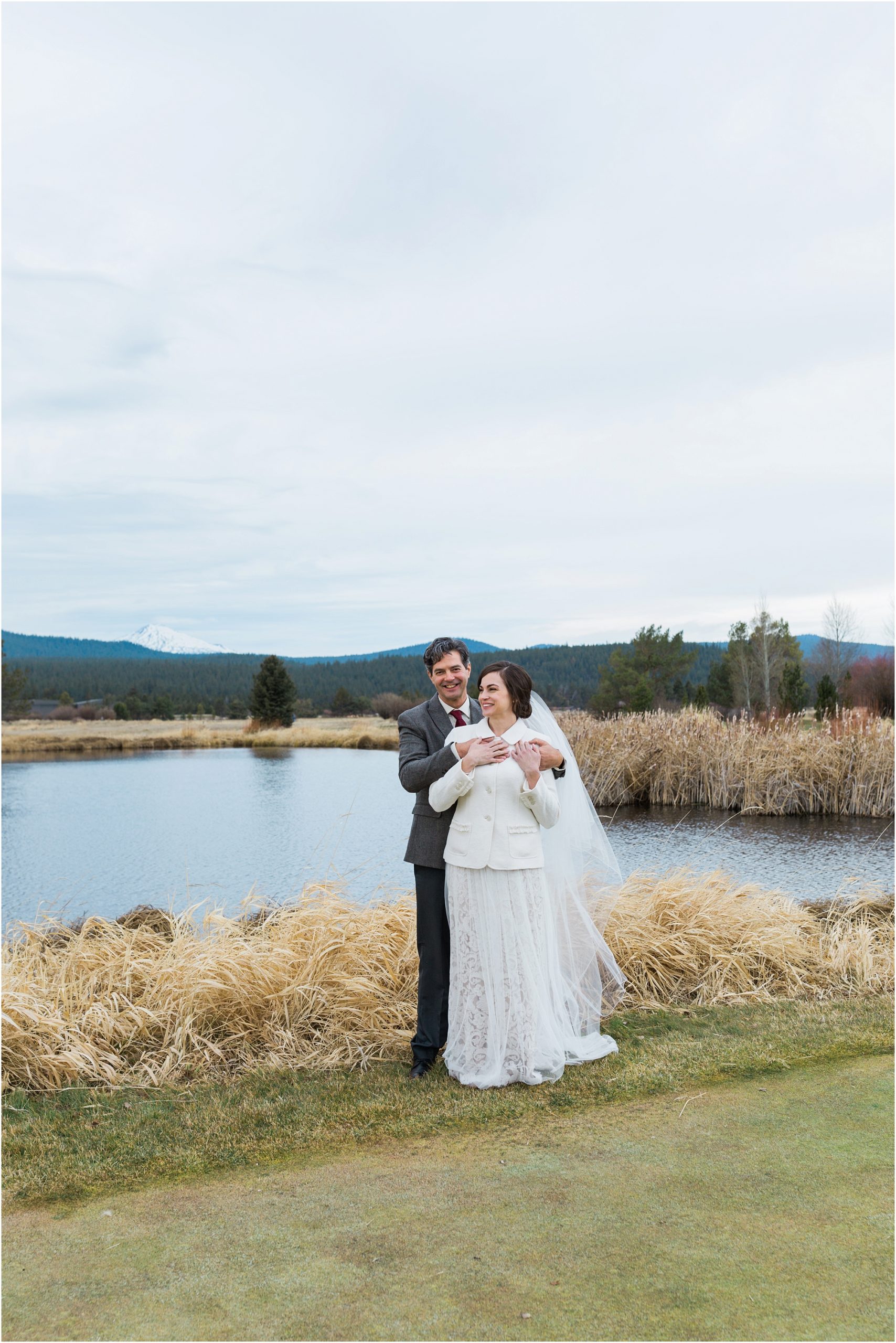 A romantic portrait of the happy couple at their Sunriver Resort winter wedding in Oregon. | Erica Swantek Photography