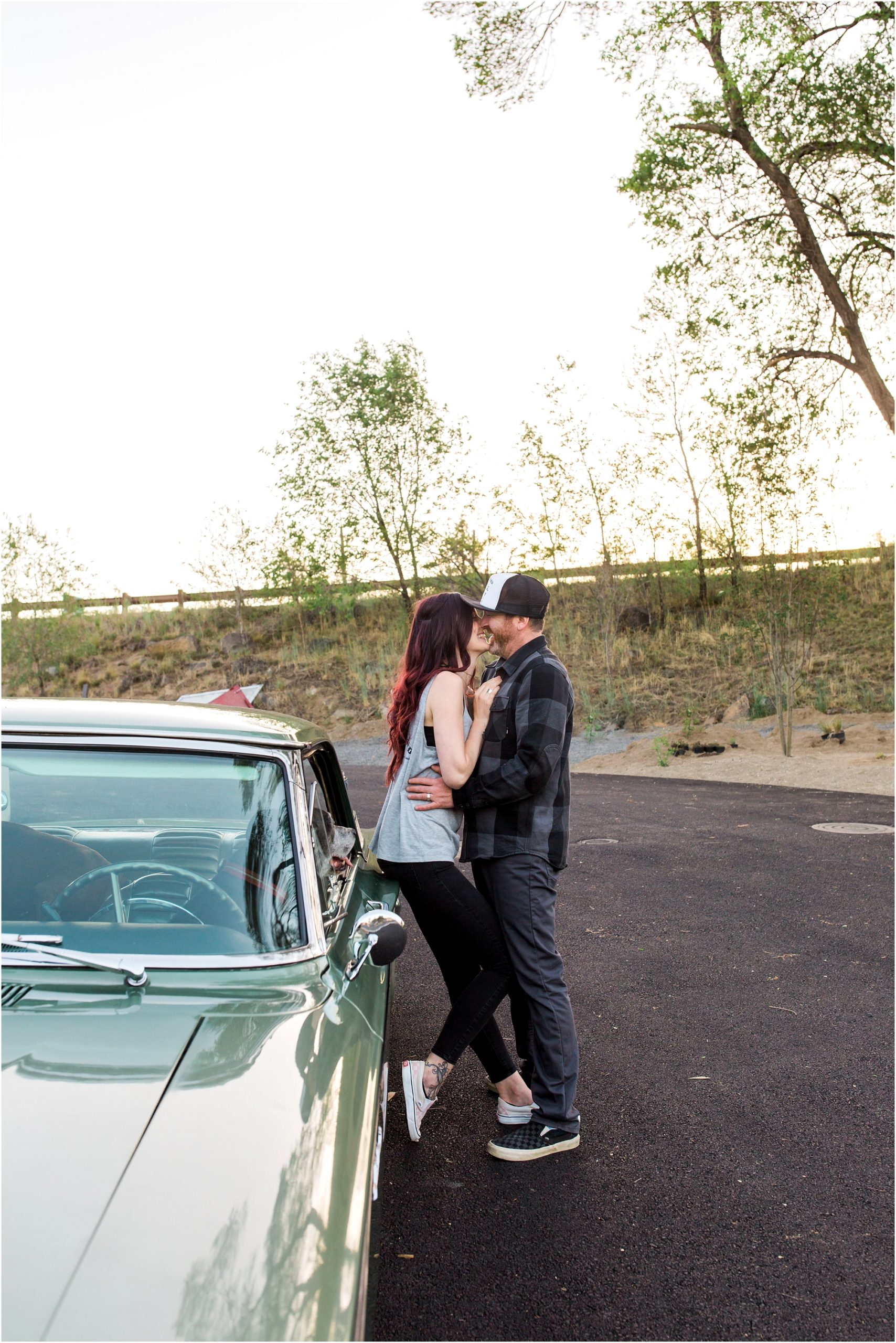 A classic car for this couple's engagement photo shoot in Bend, OR. | Erica Swantek Photography