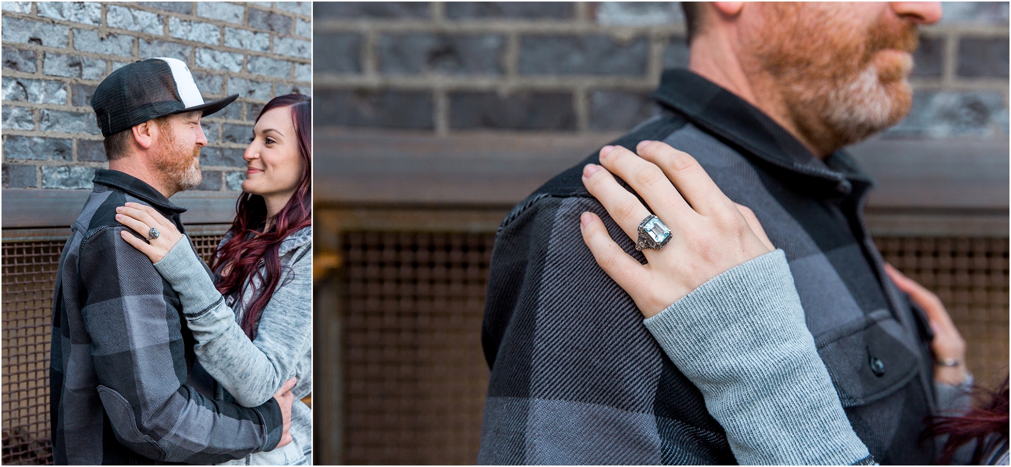 A gorgeous sapphire engagement ring at this Bend Oregon engagement photo session. | Erica Swantek Photography