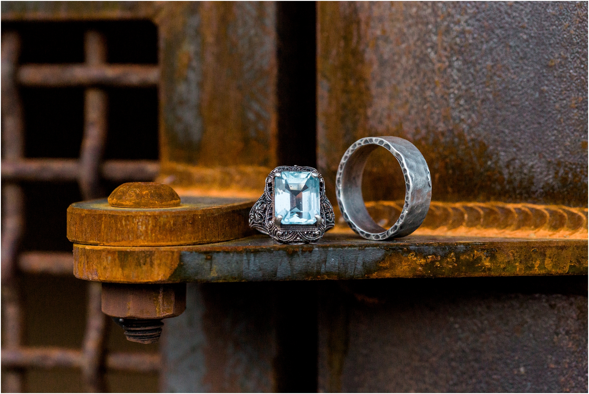 Gorgeous his and her's engagement rings for a non-traditional couple at their Bend Oregon engagement photo session. | Erica Swantek Photography