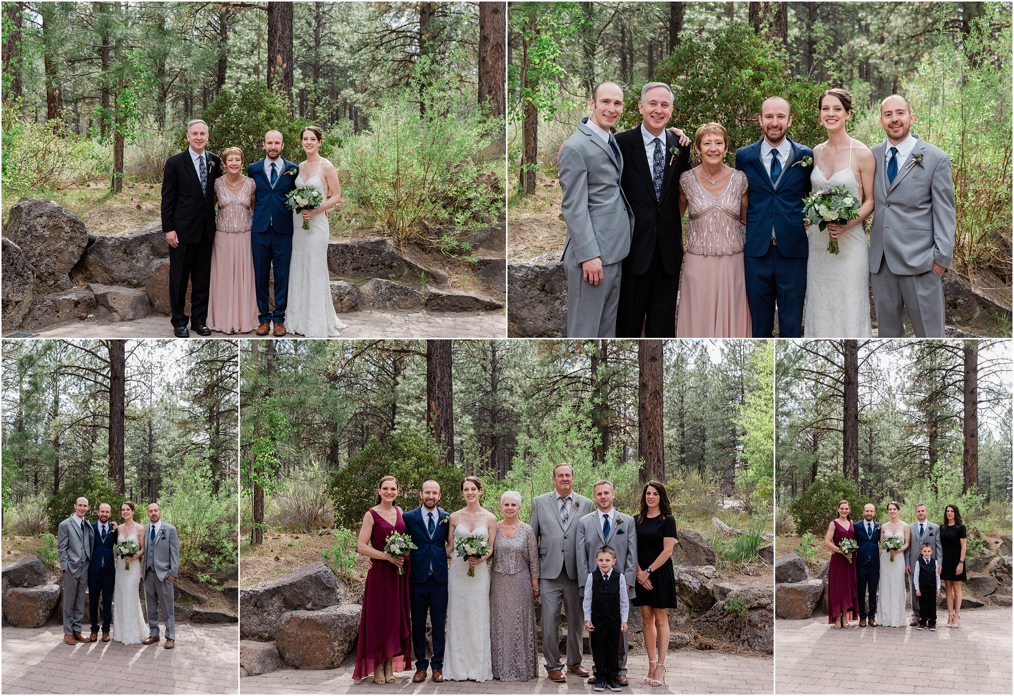 The groom and his bride with their families for their formal photos at this High Desert Museum Homestead spring wedding in Bend, OR. | Erica Swantek Photography