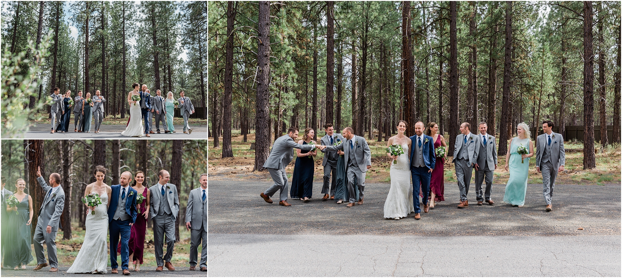 The large wedding party has some fun together during their portraits at this High Desert Museum homestead wedding near Bend, Oregon. | ERica Swantek Photography