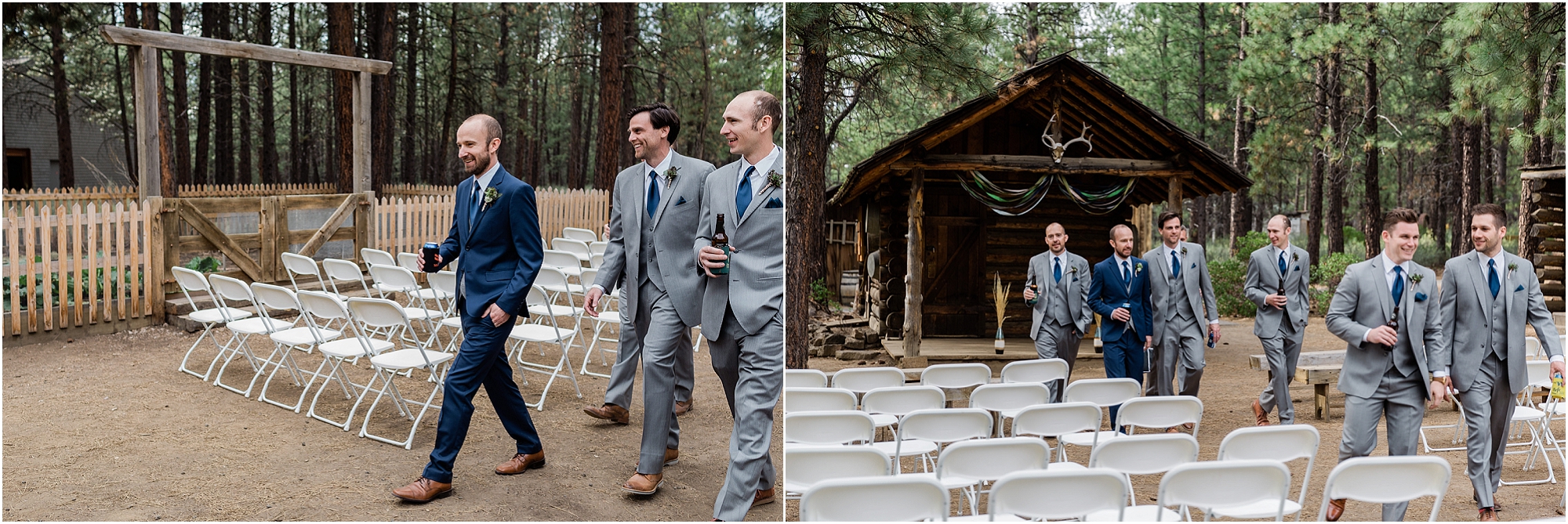 The groom and groomsman walk into the ceremony location drinking some beers and ready for the day. | Erica Swantek Photography