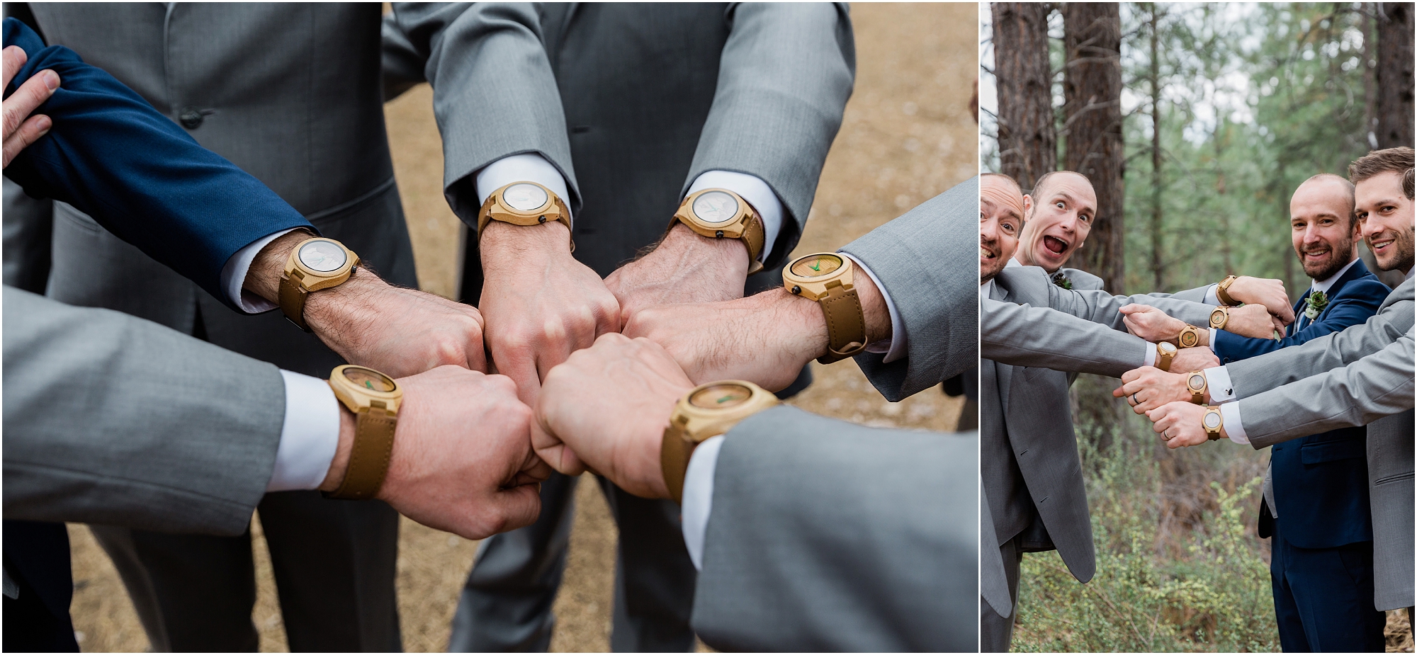 The groom gifted his groomsmen handmade wooden watches for his wedding day gift. | Erica Swantek Photography