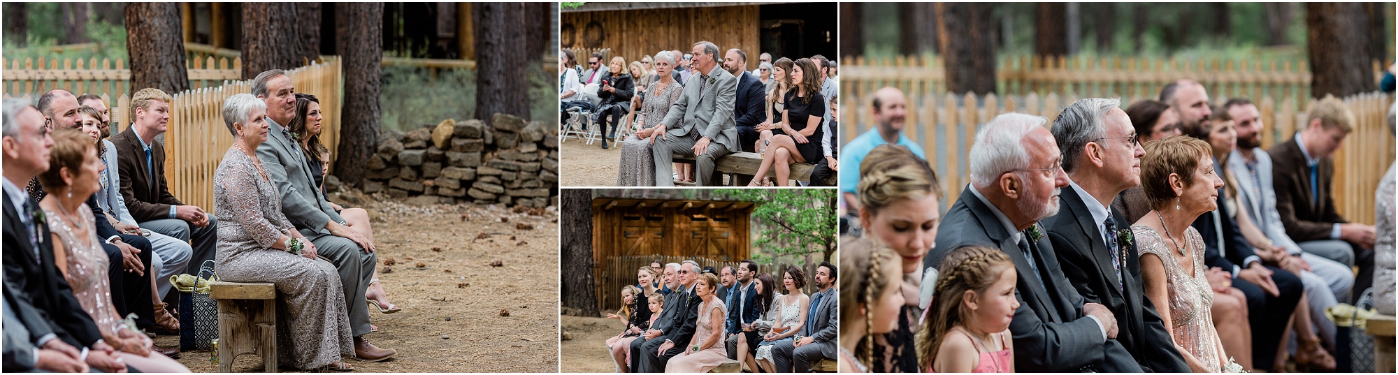 The parents of the bride and groom look on as their children say their vows at the outdoor rustic wedding venue The High Desert Museum in Bend, OR. | Erica Swantek Photography