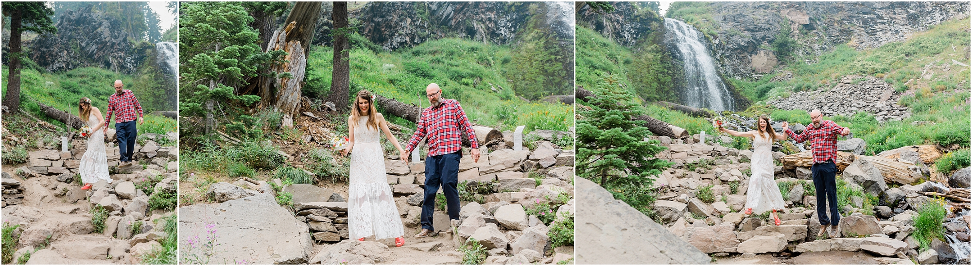 A celebratory jump for this couple as they just eloped at Crater Lake! | Erica Swantek Photography