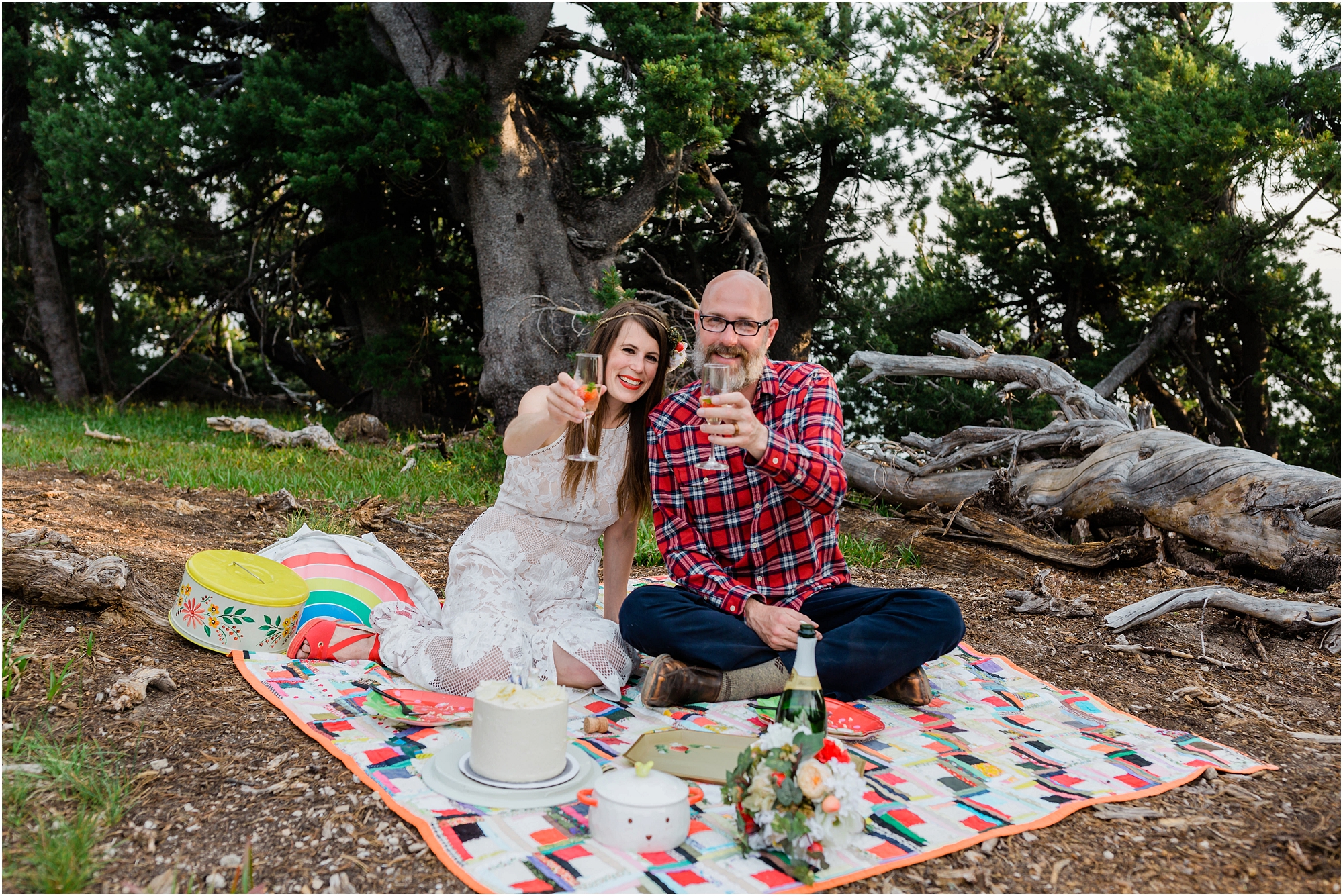 Cheers to your wedding day, your way! Elopements are the best way to celebrate, and this eclectic couple toasts themselves after their wedding at Crater Lake. | Erica Swantek Photography