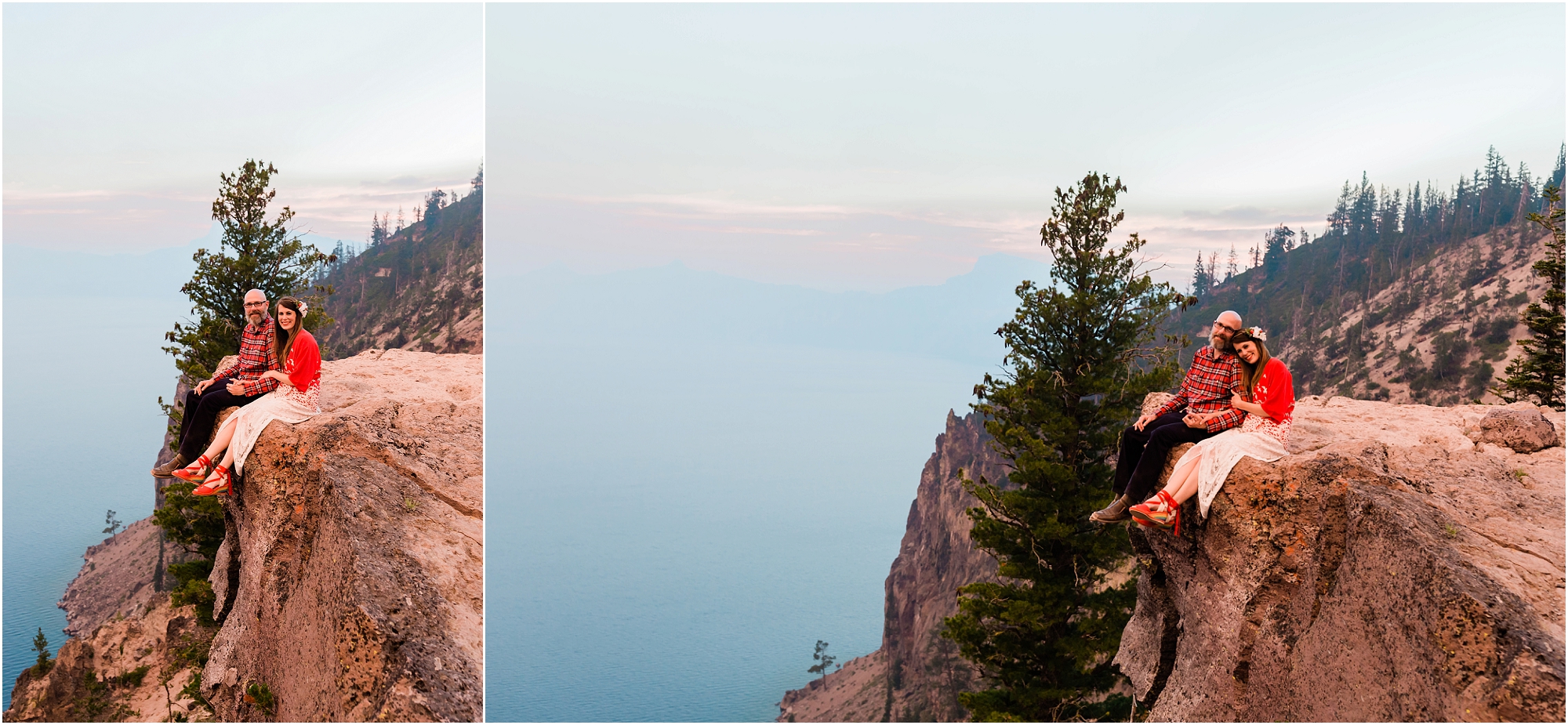 Newlyweds enjoy the magnificent sunset after their Crater Lake elopement in Oregon. | Erica Swantek Photography