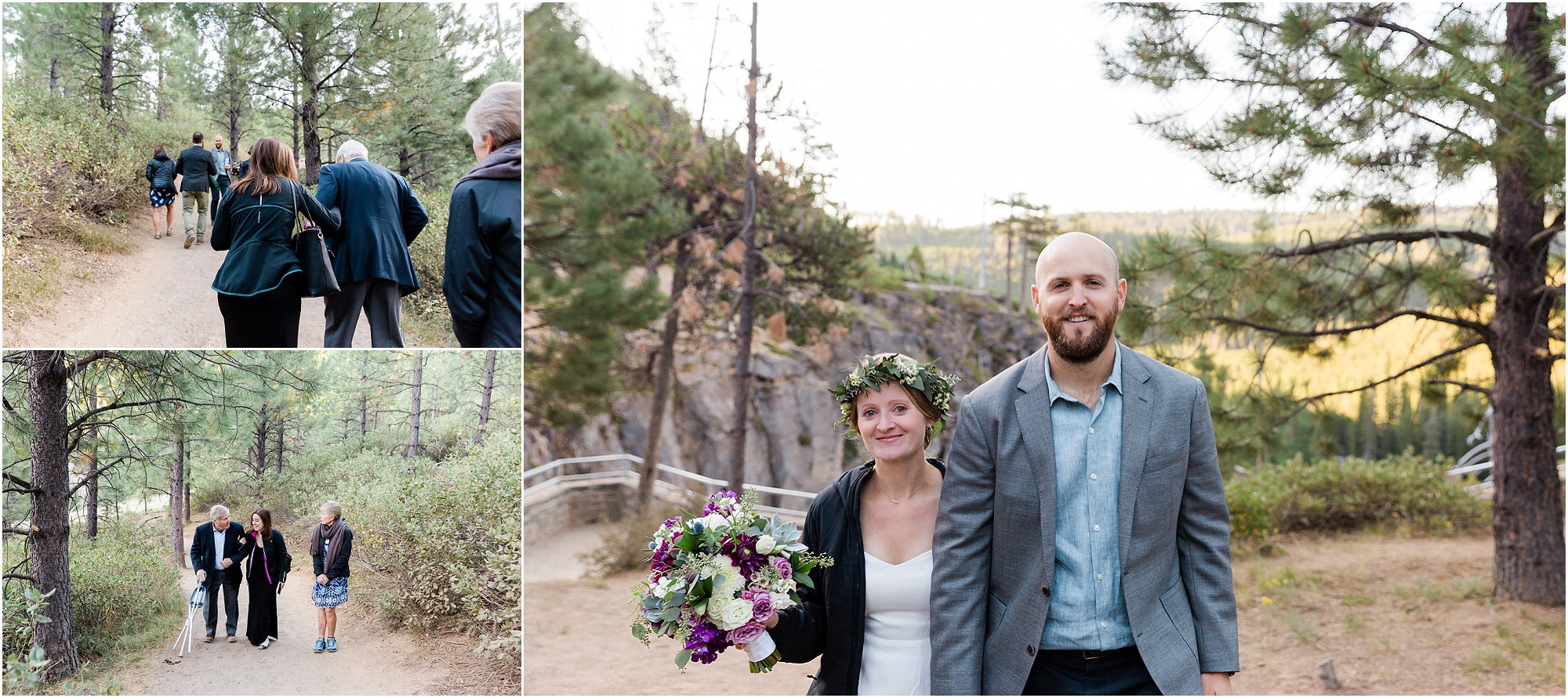 Hiking uphill with the bride & groom and a few guests to take formal portraits above Tumalo Falls in Bend, Oregon. | Erica Swantek Photography