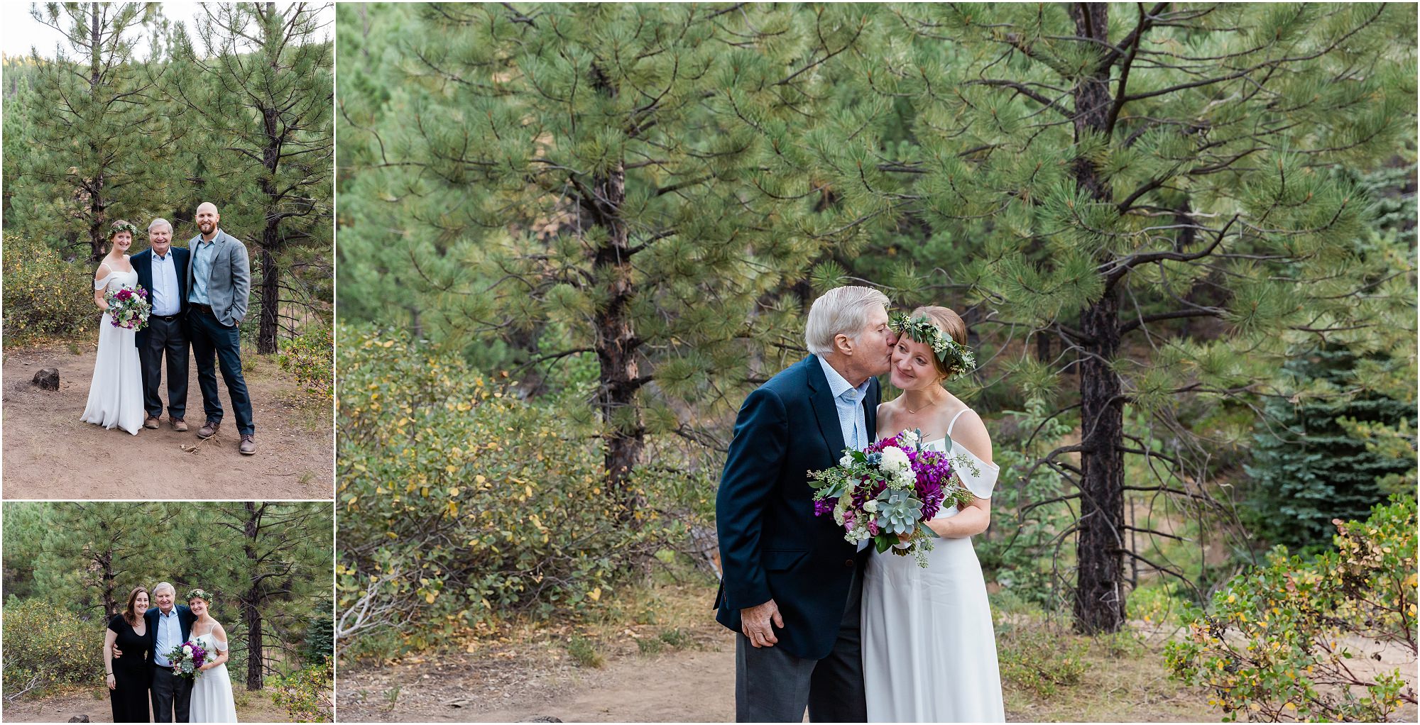 A bride kisses his daughter on the cheek during family portraits in Bend, OR. | Erica Swantek Photography
