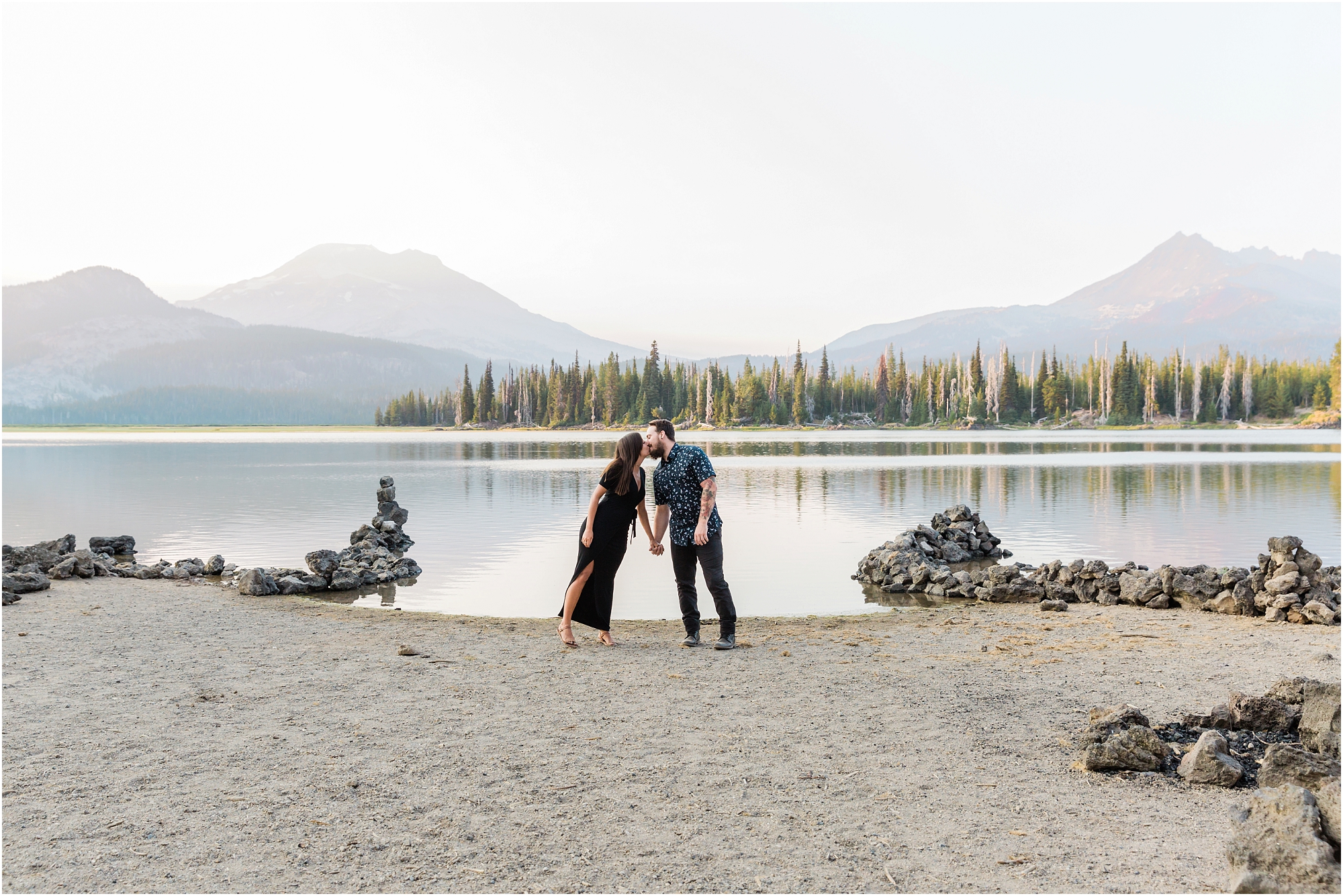 The view of the South Sister and Broken Top from Sparks Lake in Oregon is stunning for your Bend engagement session. | Erica Swantek Photography