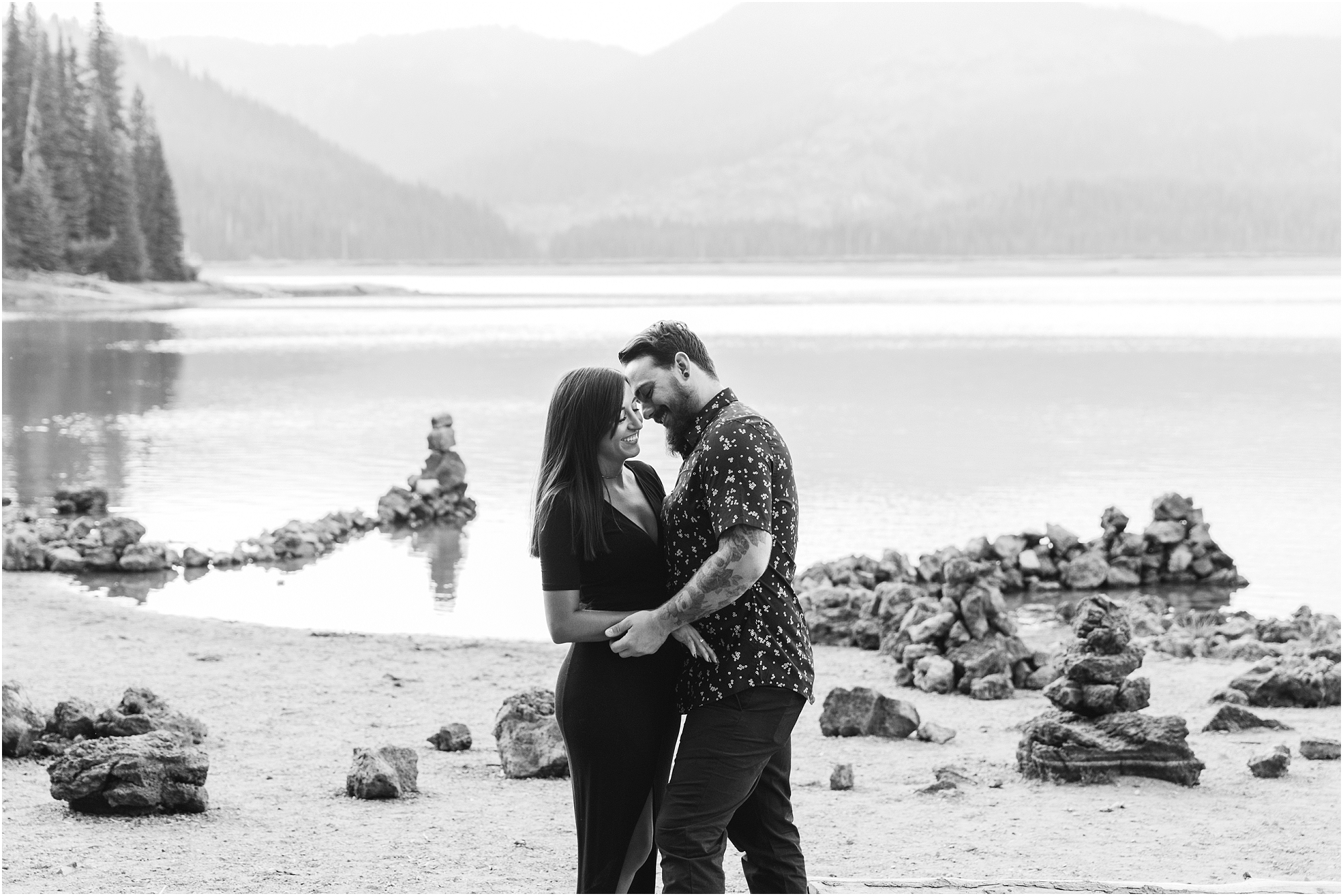 A romantic black and white photo from a Sparks Lake Oregon engagement session. | Erica Swantek photography