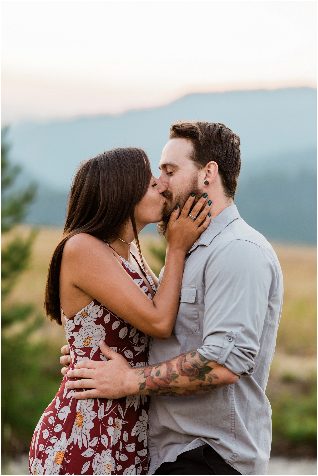 A passionate kiss for this gorgeous engagement photo session by Bend Oregon wedding photographer Erica Swantek Photography.