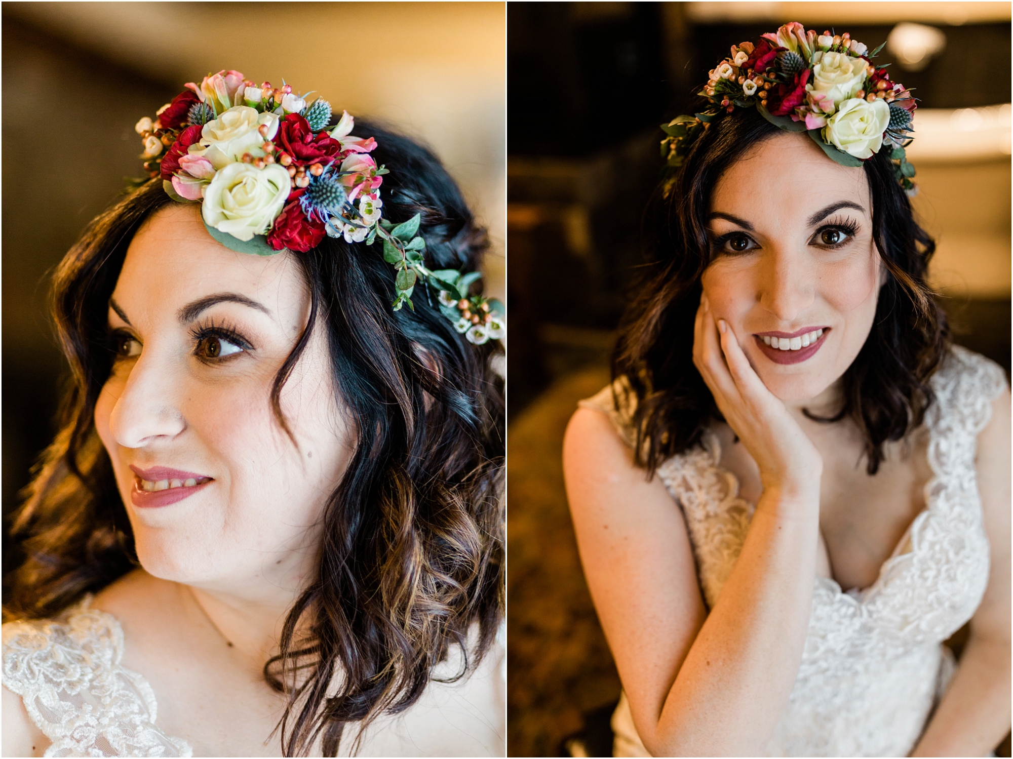 A stunning Central Oregon winter elopement bride wearing her floral crown from Woodland Floral in Sisters. | Erica Swantek Photography