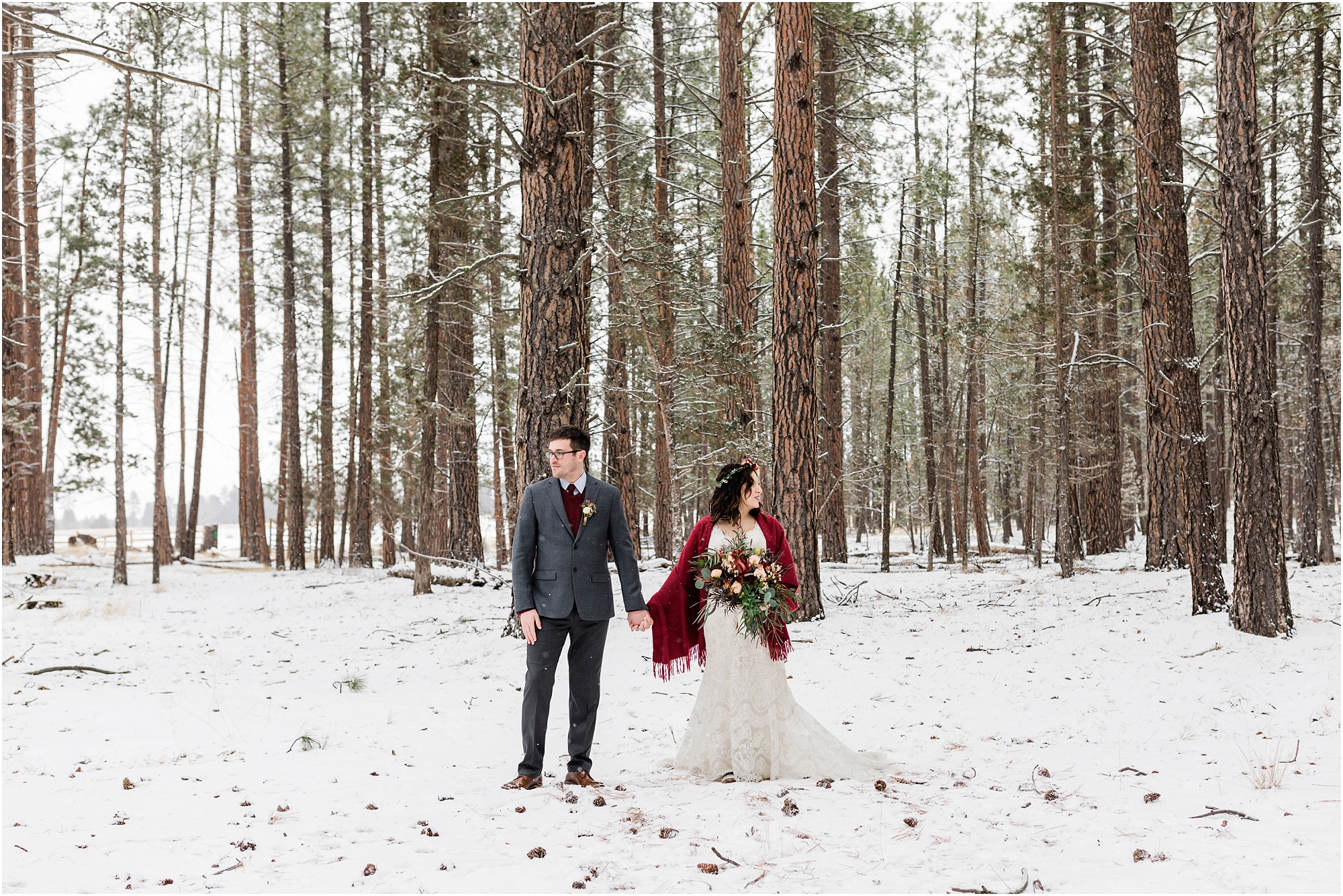 Central Oregon is a winter wonderland for a beautiful wedding or elopement at Five Pine Lodge in Sisters. | Erica Swantek Photography