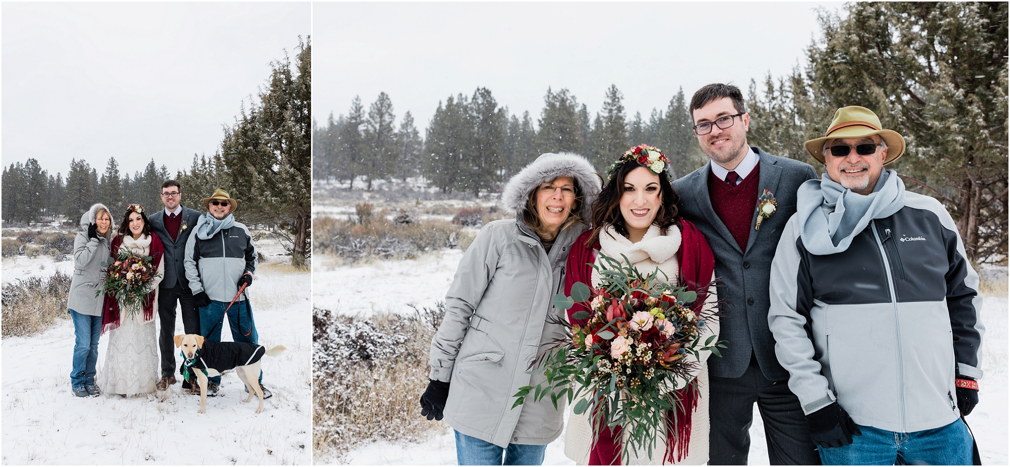 A few family photos after the Central Oregon winter elopement ceremony near Five Pine Lodge in Sisters, OR. | Erica Swantek Photography